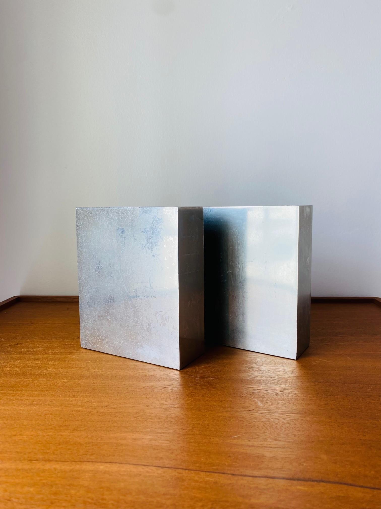 Mid-20th Century Mid Century Modernist Rectangular Chrome Bookends by Smith Metal Arts For Sale