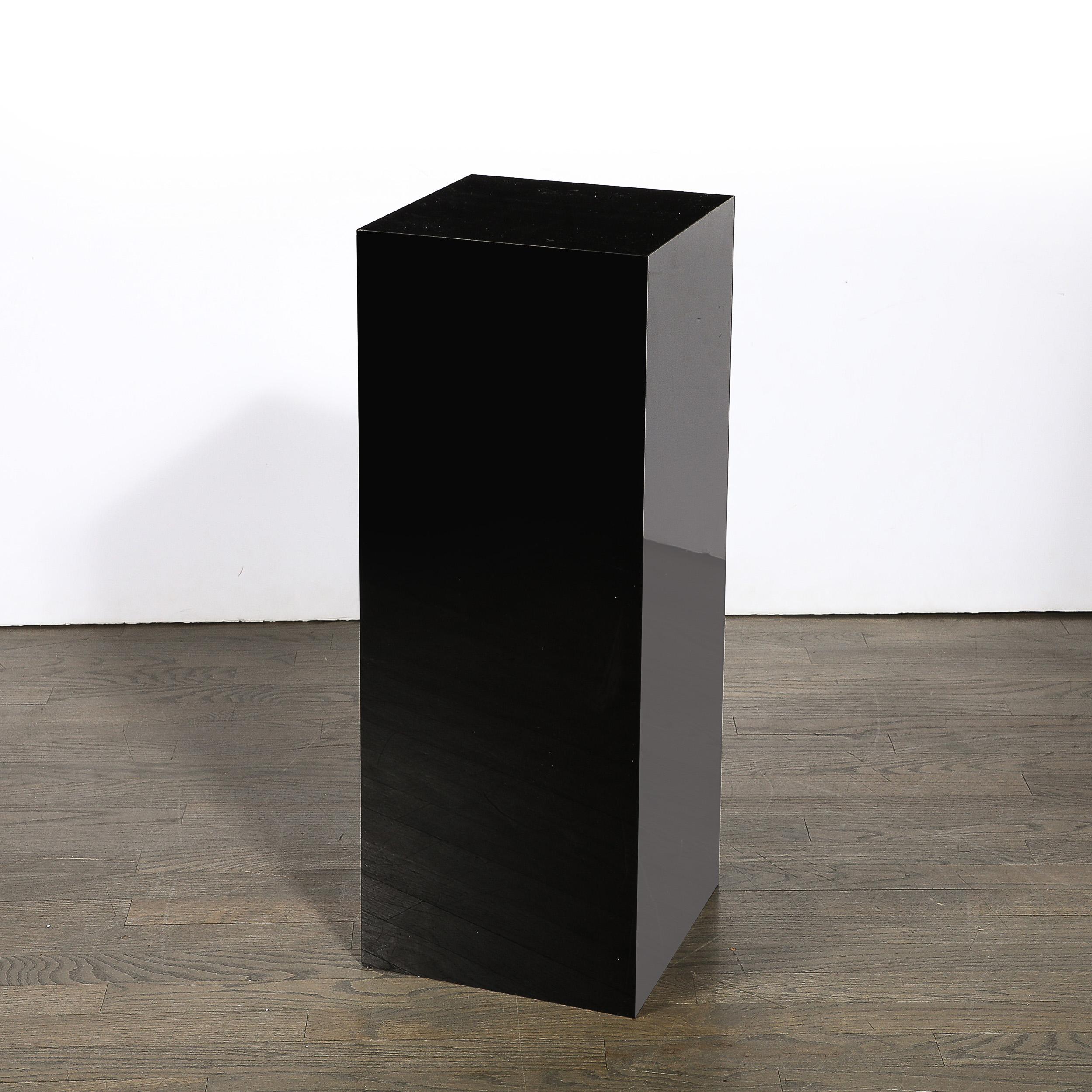 American Mid-Century Modernist Rectilinear Black Acrylic Pedestal  For Sale
