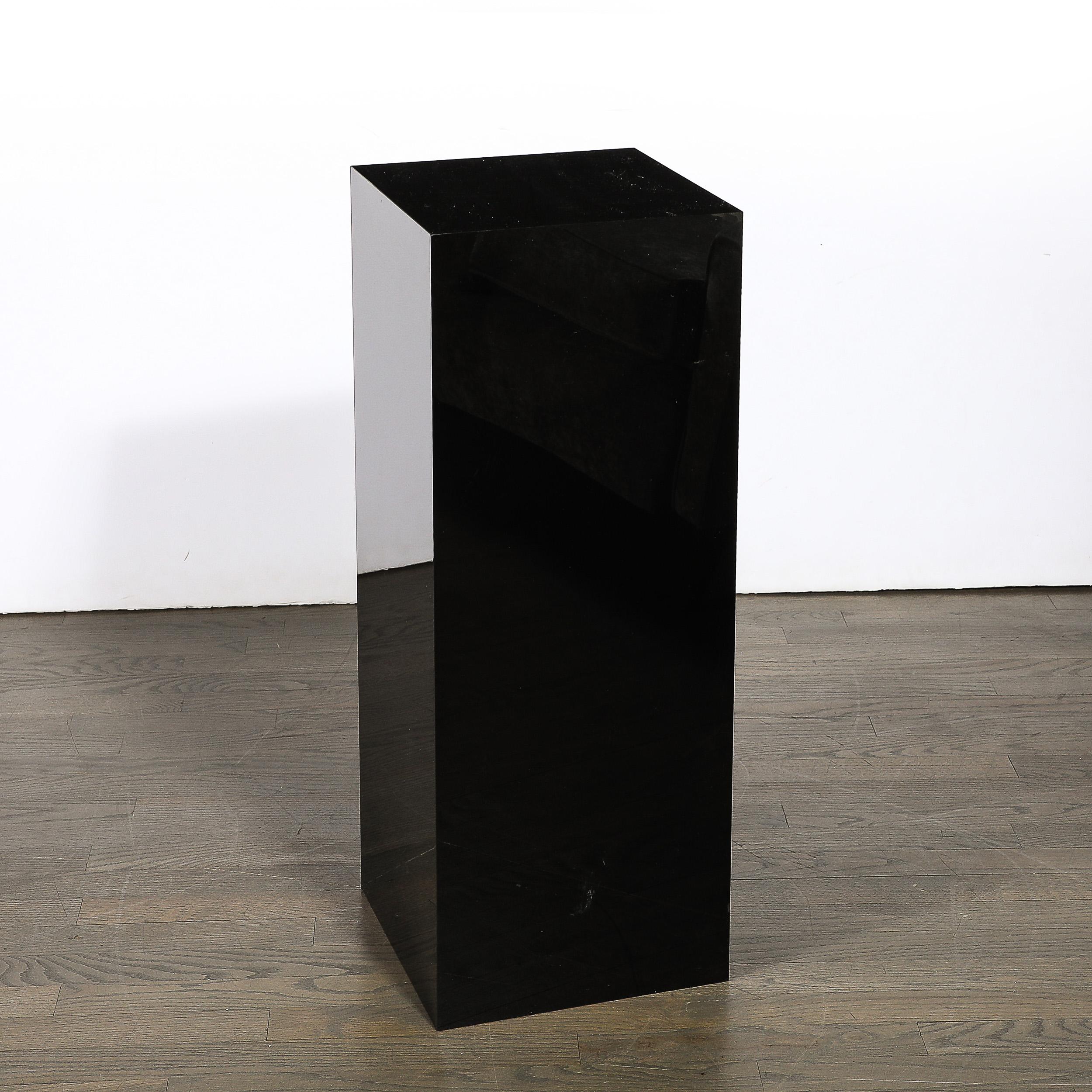 20th Century Mid-Century Modernist Rectilinear Black Acrylic Pedestal  For Sale
