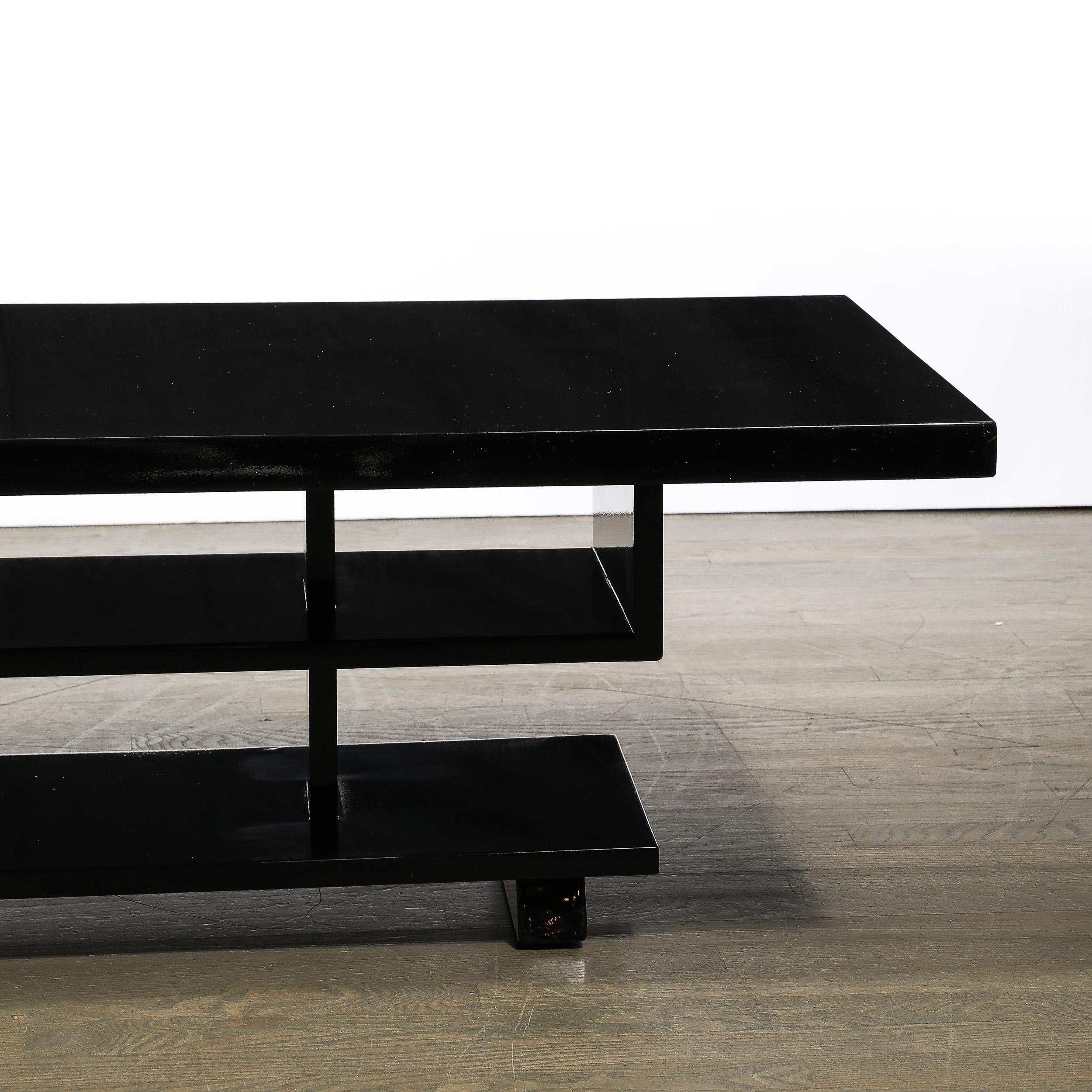Mid-Century Modernist Rectilinear Cocktail Table w/ Stylized Greek Key Base For Sale 7