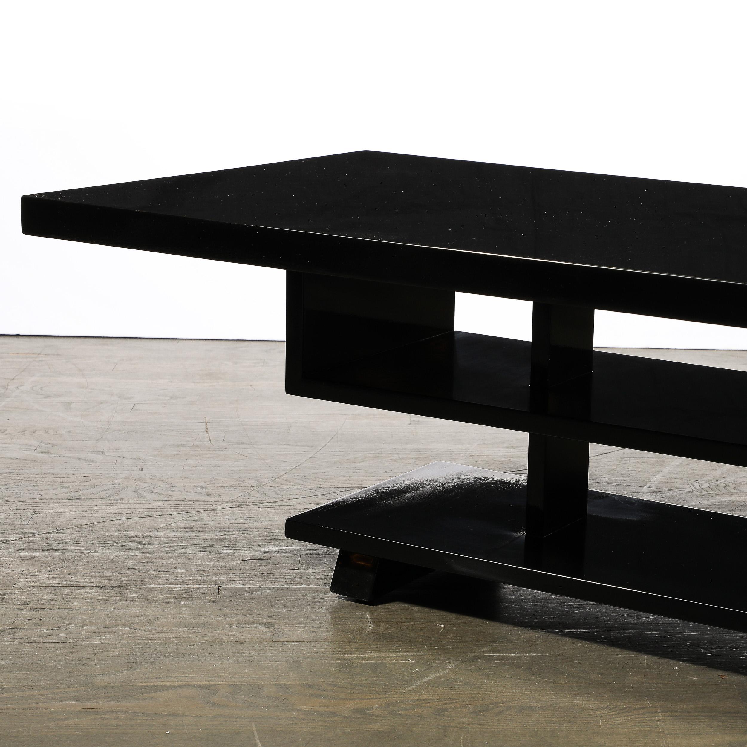 Lacquer Mid-Century Modernist Rectilinear Cocktail Table w/ Stylized Greek Key Base For Sale