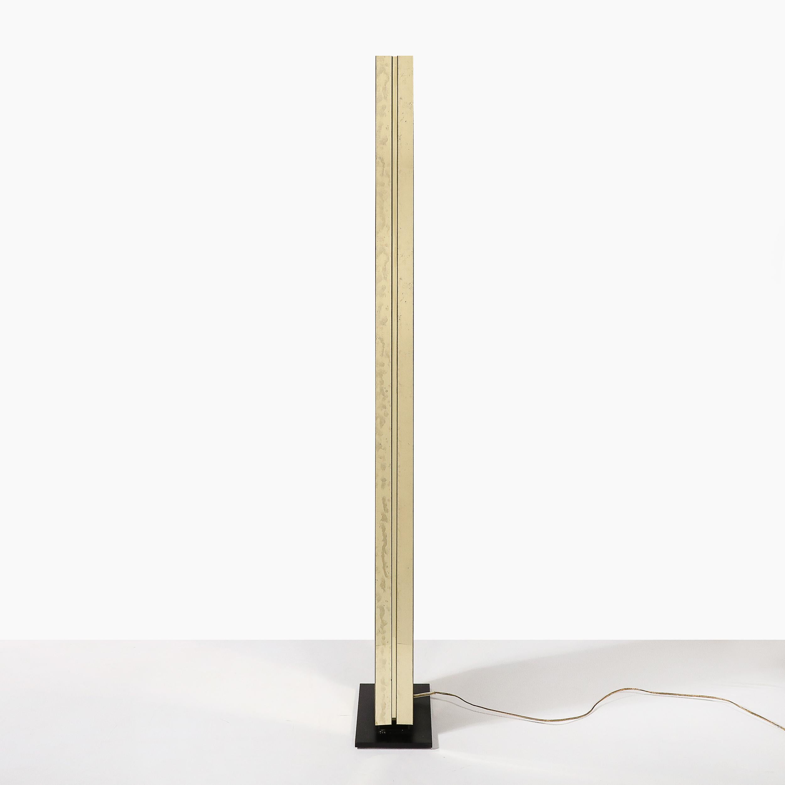 Mid-Century Modernist Rectilinear Floor Lamp in Brass & Black Enamel For Sale 9