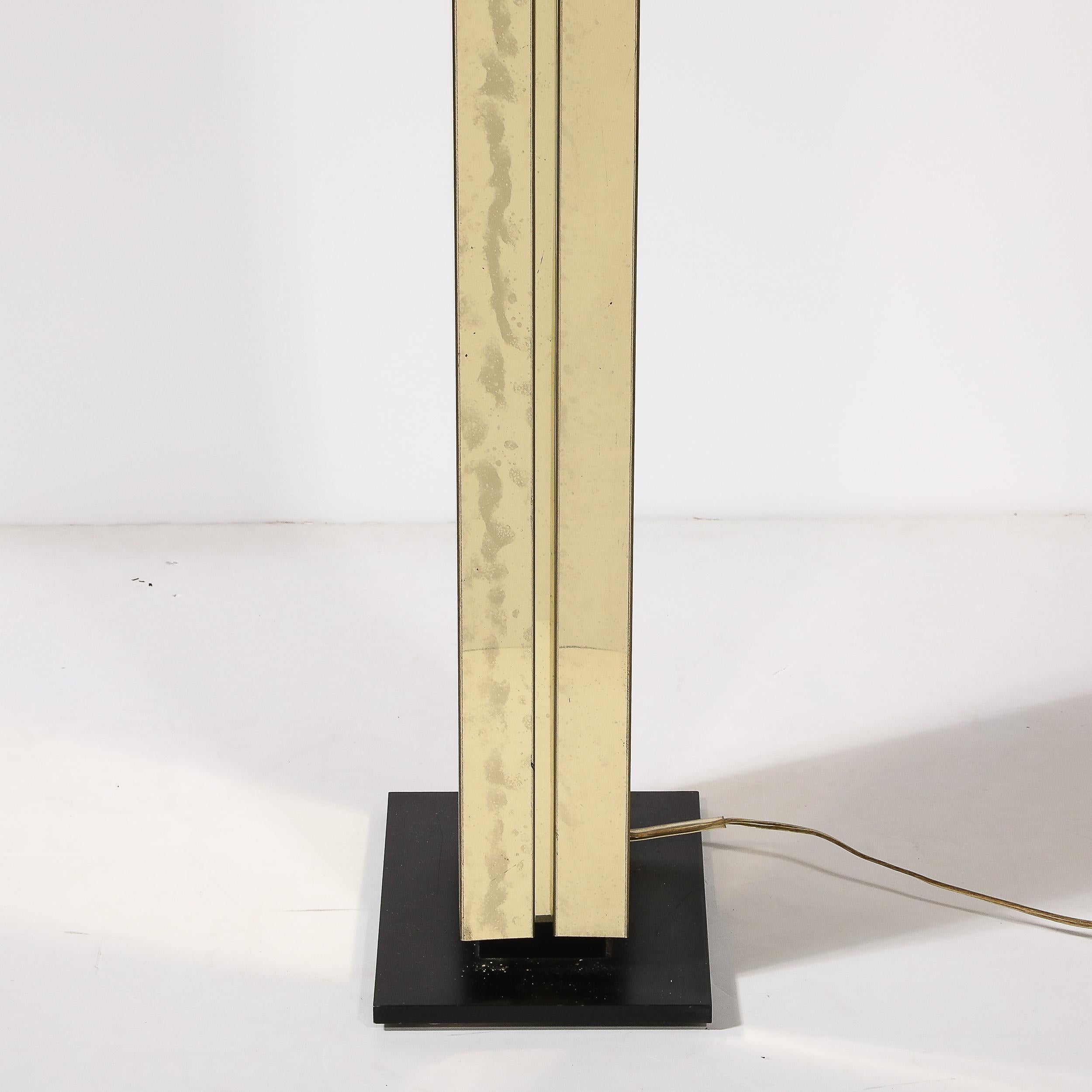 Mid-Century Modernist Rectilinear Floor Lamp in Brass & Black Enamel For Sale 11