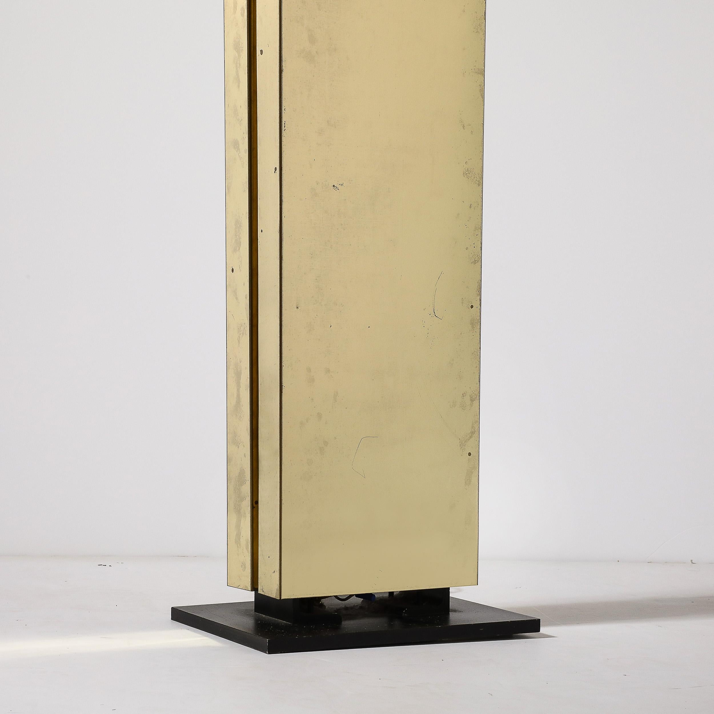 Mid-Century Modernist Rectilinear Floor Lamp in Brass & Black Enamel For Sale 2