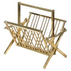 Mid-Century Modernist Rectilinear Folding Magazine Stand in Brass