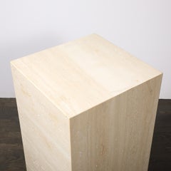 Mid-Century Modernist Rectilinear Minimal Travertine Pedestal