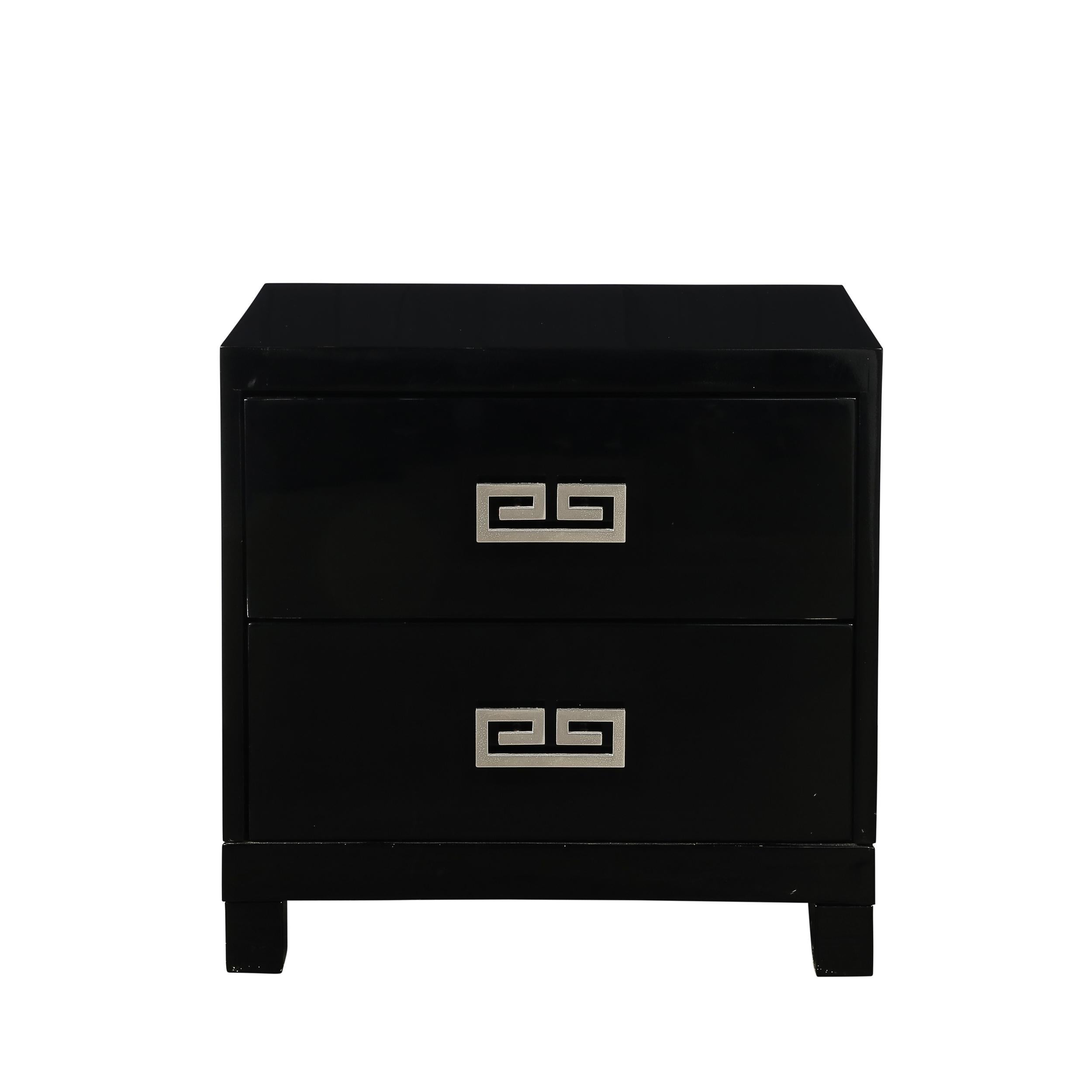 Enhance your home with this stunning pair of Mid-Century Modernist Rectilinear Nightstands or End Tables, crafted in the United States, Circa 1950. These versatile pieces exemplify the clean lines and functional elegance of mid-century modern