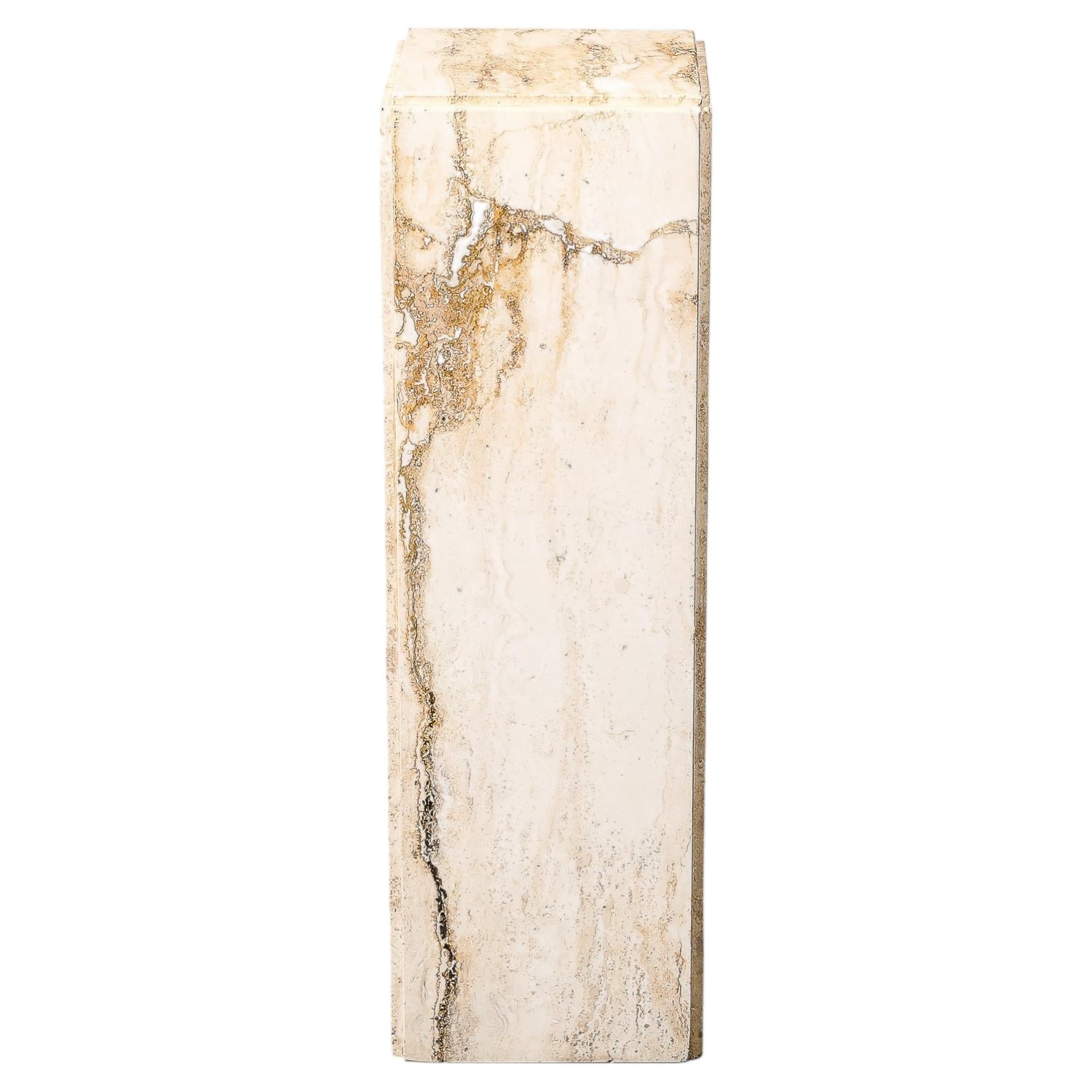 Mid-Century Modernist Rectilinear Travertine Pedestal with Stepped Detailing