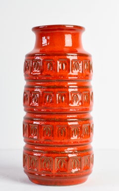Mid-Century Modernist Red West German Vase by Scheurich Keramik, circa 1970