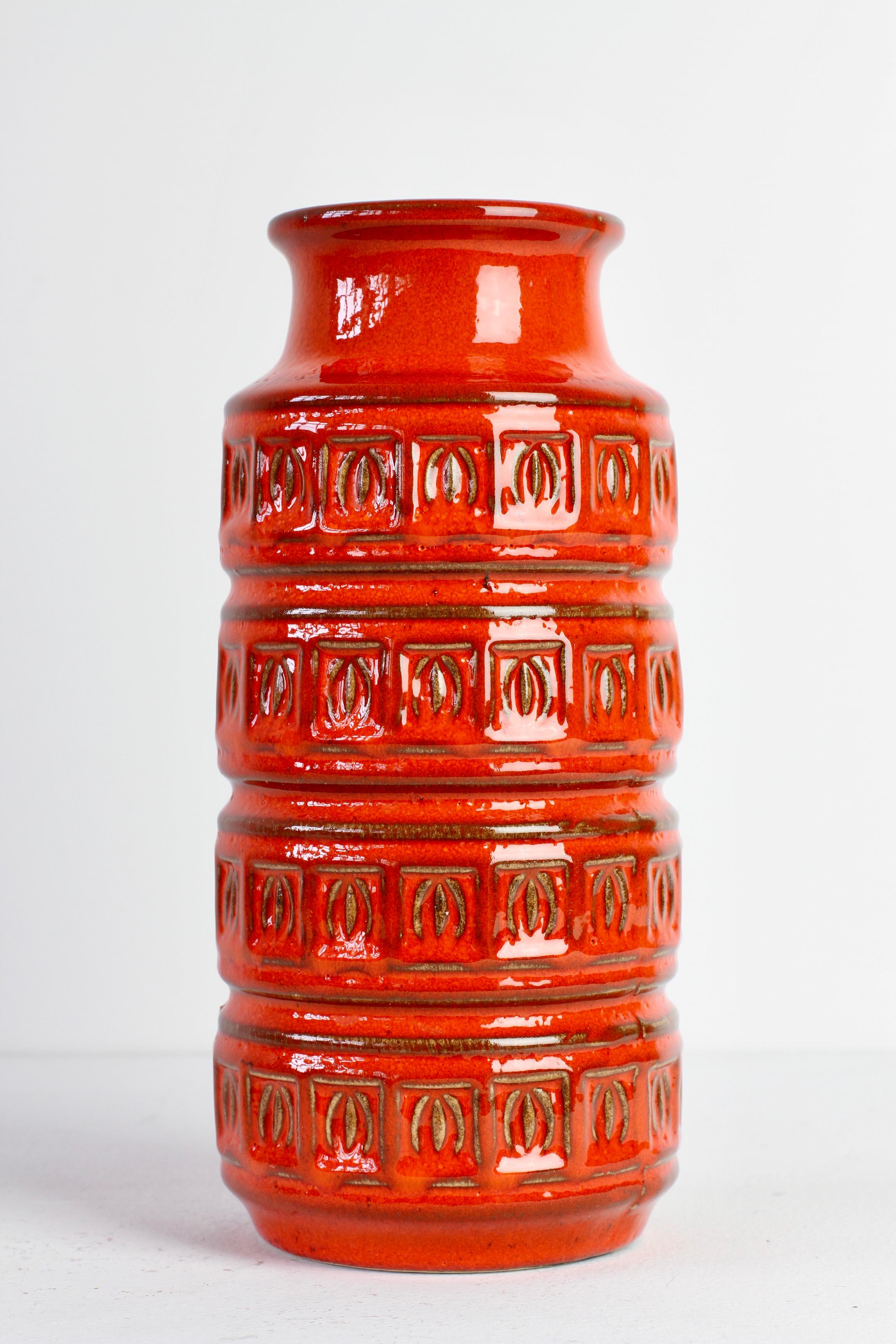 20th Century Mid-Century Modernist Red West German Vase by Scheurich Keramik, circa 1970