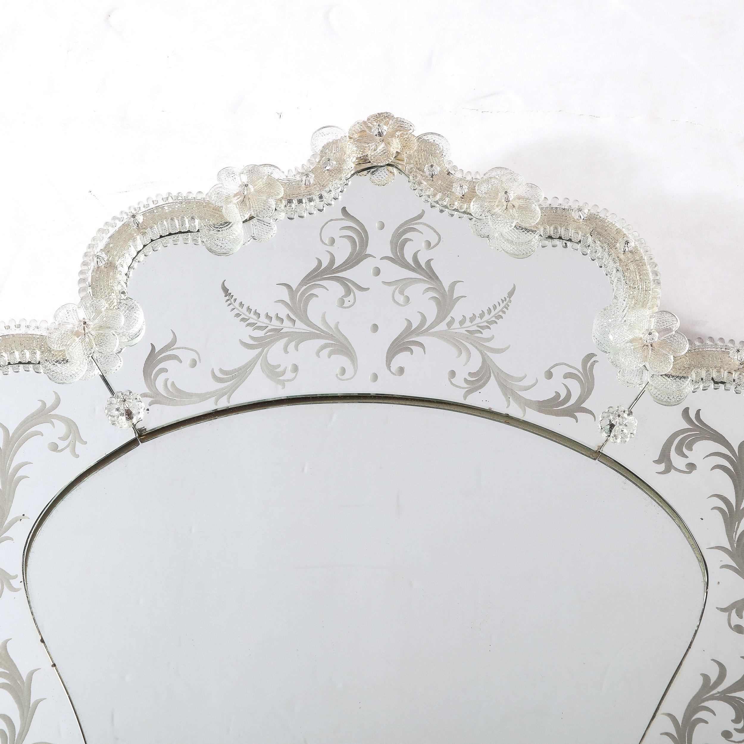 Mid-Century Modernist Reverse Etched Venetian Mirror W/ Murano Appliqués For Sale 4