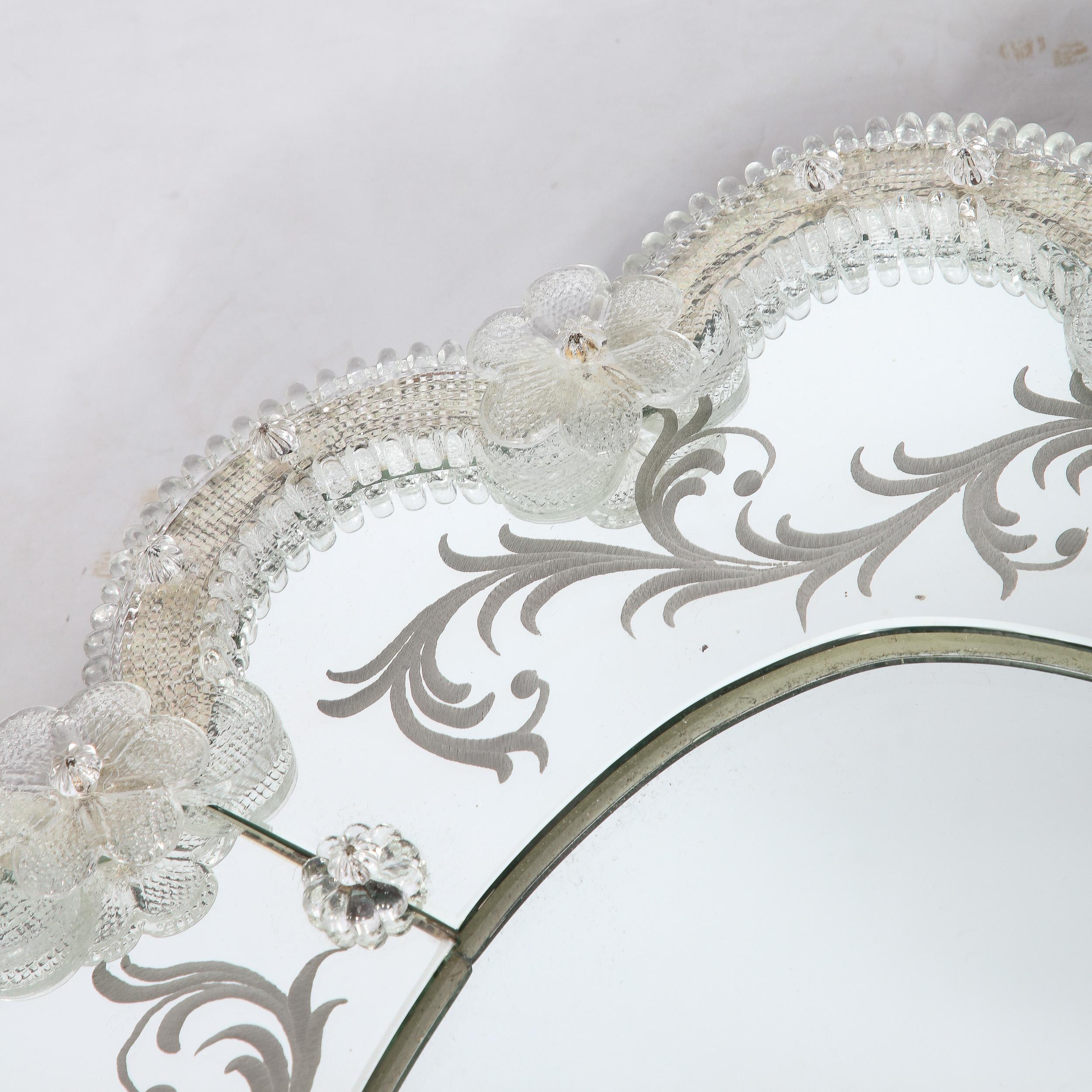 Mid-Century Modernist Reverse Etched Venetian Mirror W/ Murano Appliqués For Sale 6