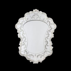Mid-Century Modernist Reverse Etched Venetian Mirror W/ Murano Appliqués