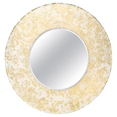 Mid-Century Modernist Round 24 Karat Gold Leaf Illuminated Murano Glass Mirror