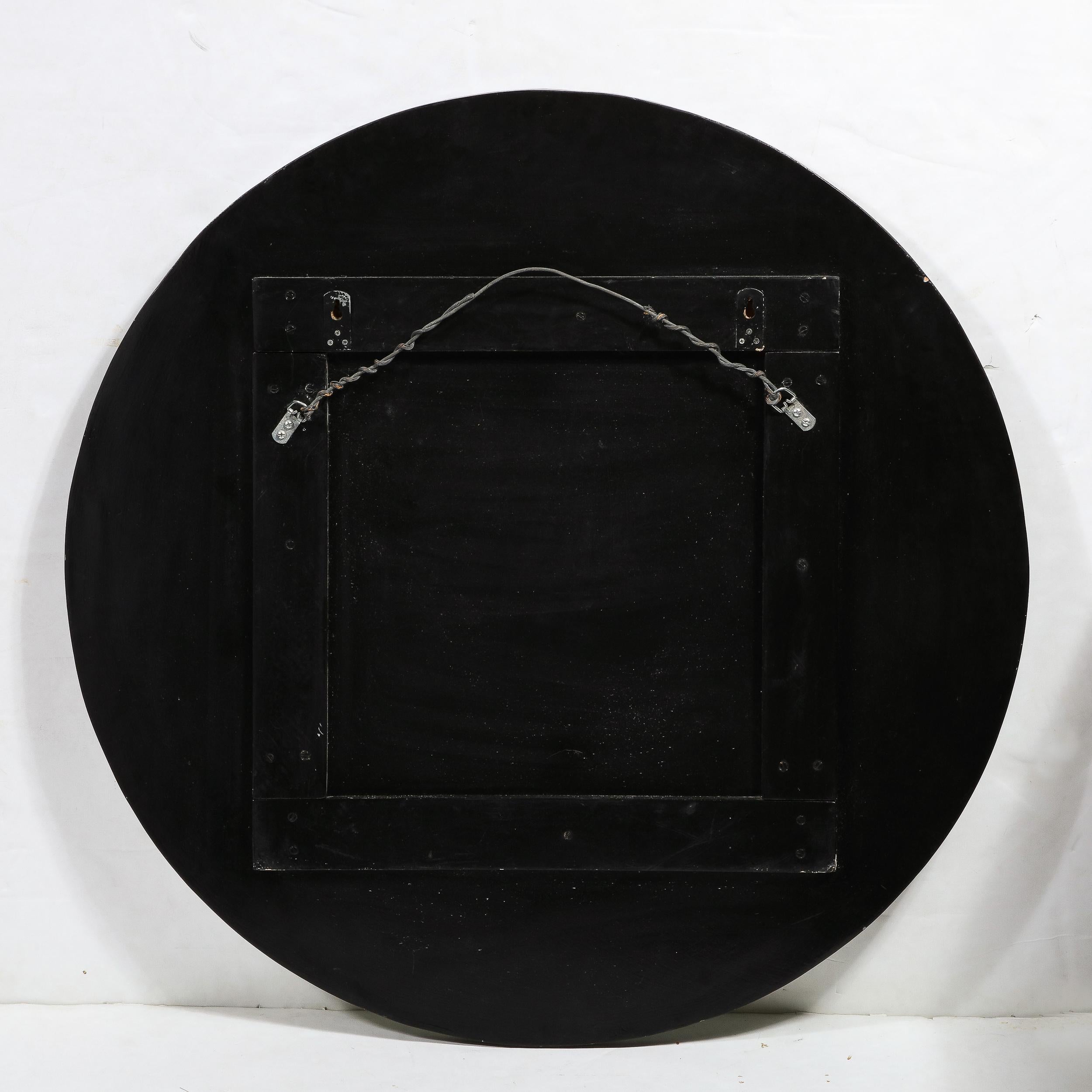 Mid-Century Modernist Round Mirror W/ Beveled Edge & Reversed Etched Detailing 5