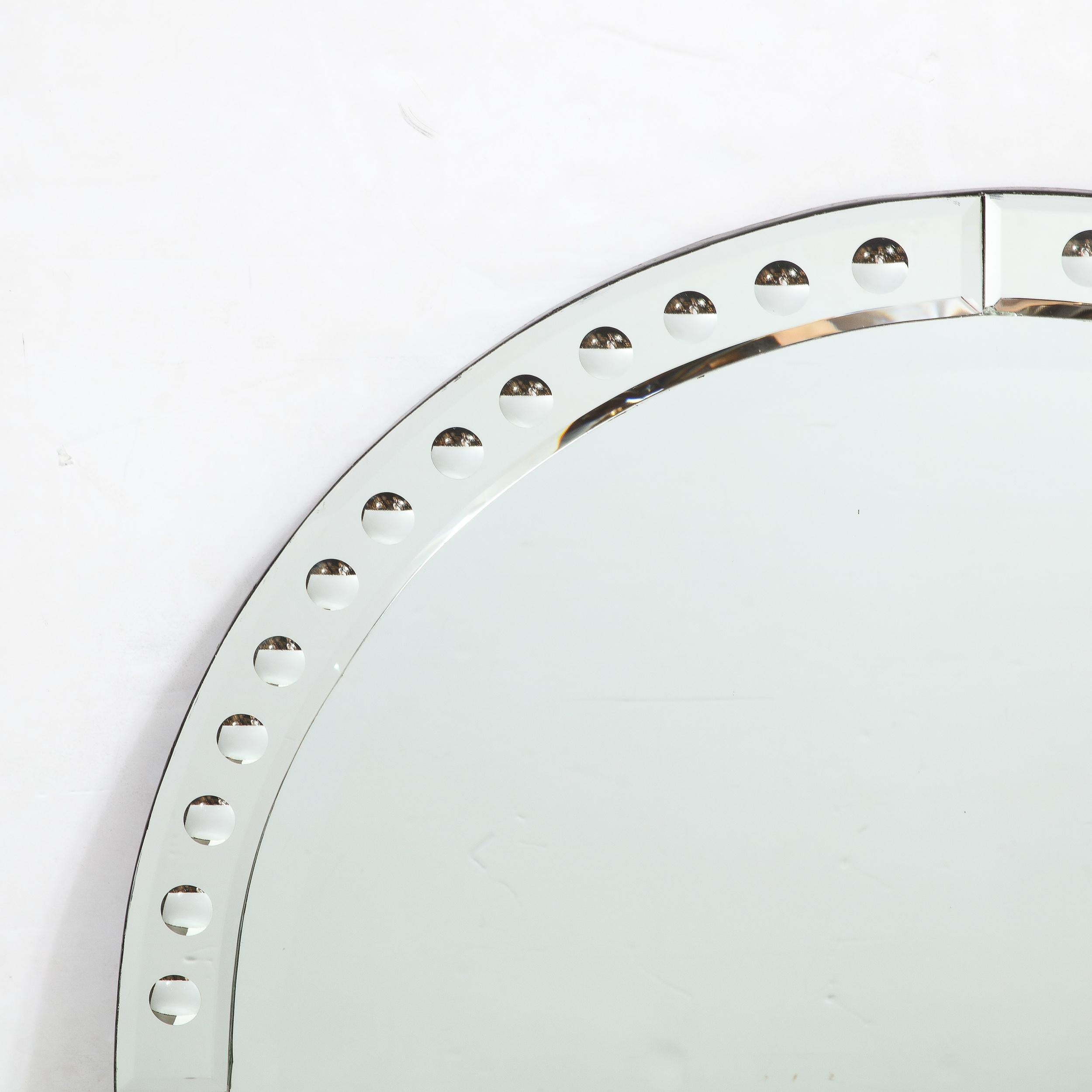 Mid-Century Modernist Round Mirror W/ Beveled Edge & Reversed Etched Detailing 3