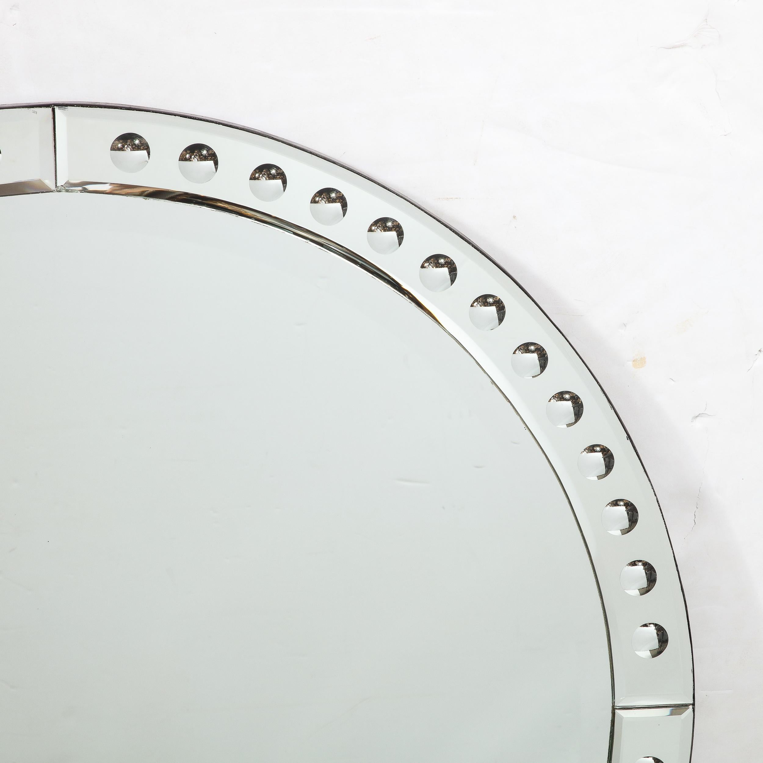 Mid-Century Modernist Round Mirror W/ Beveled Edge & Reversed Etched Detailing 4