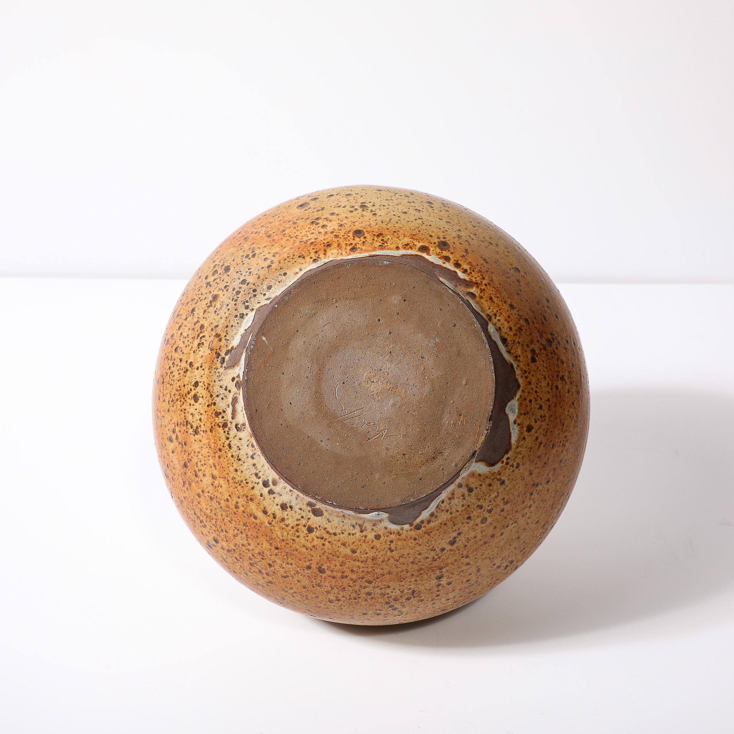 Mid-Century Modernist Round Speckled Earth Tone Ceramic Vase w/ Tapered Neck For Sale 6