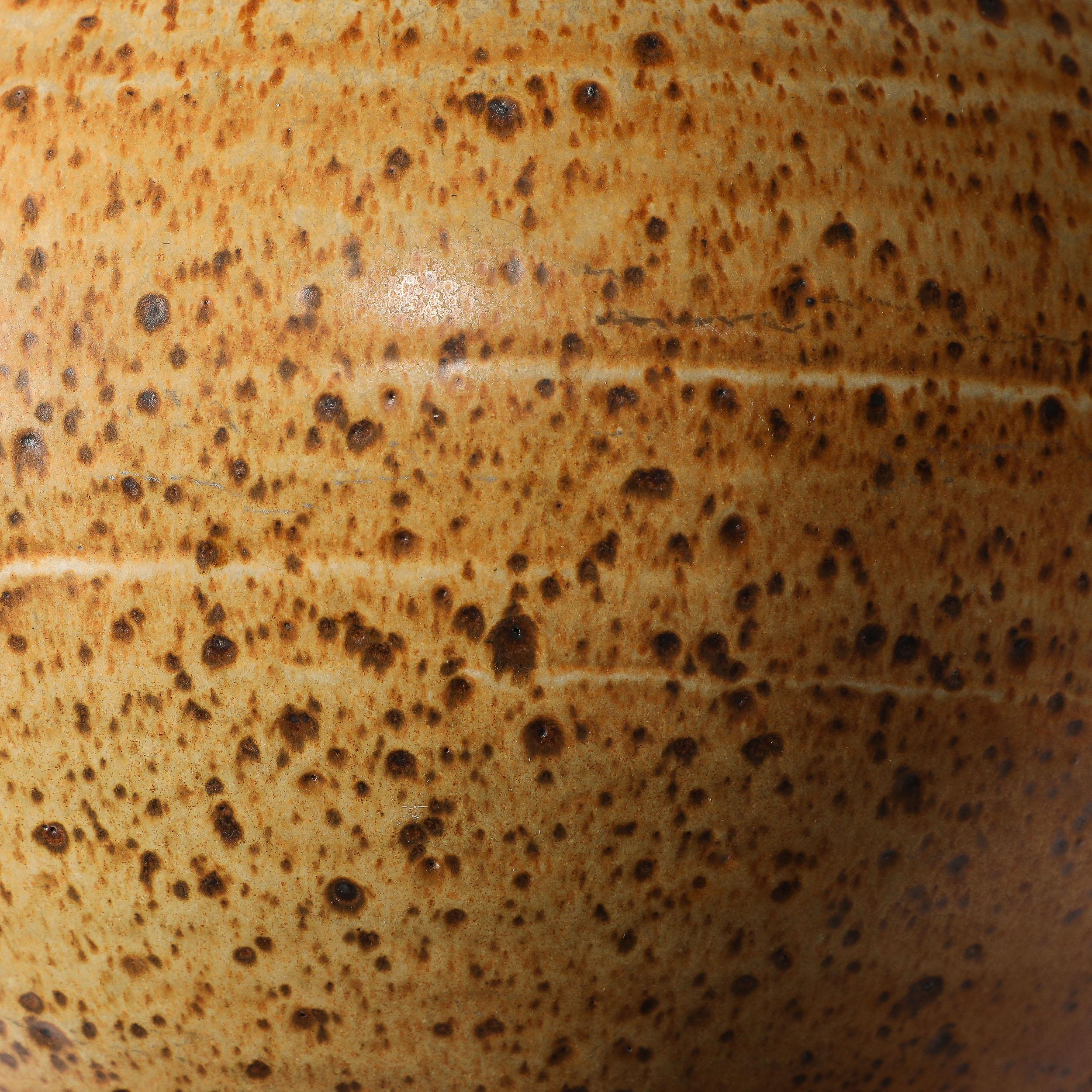 Vase rond en céramique mouchetée de couleur terre, moderniste du milieu du siècle dernier, avec col fuselé en vente 6
