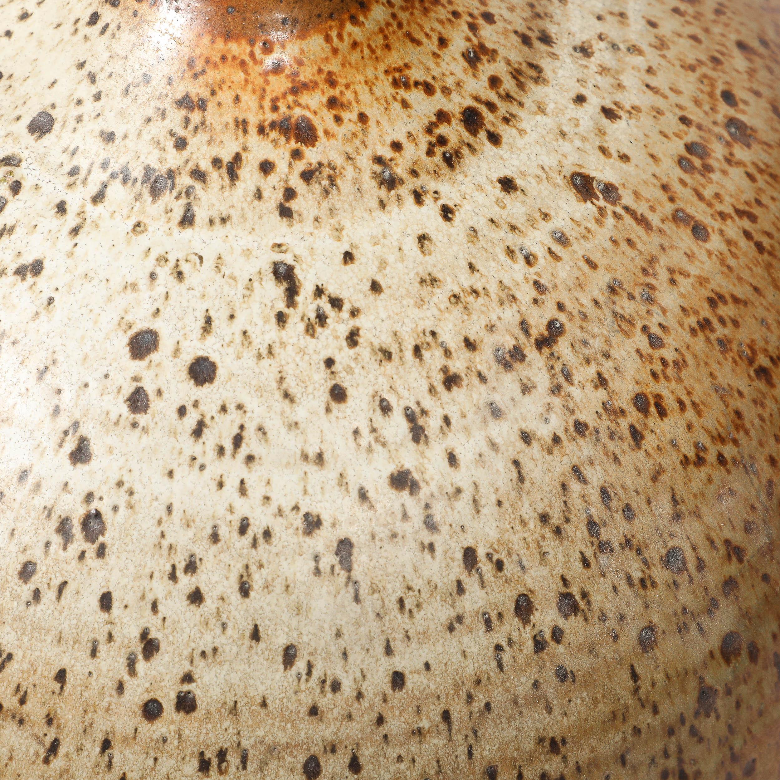 American Mid-Century Modernist Round Speckled Earth Tone Ceramic Vase w/ Tapered Neck For Sale