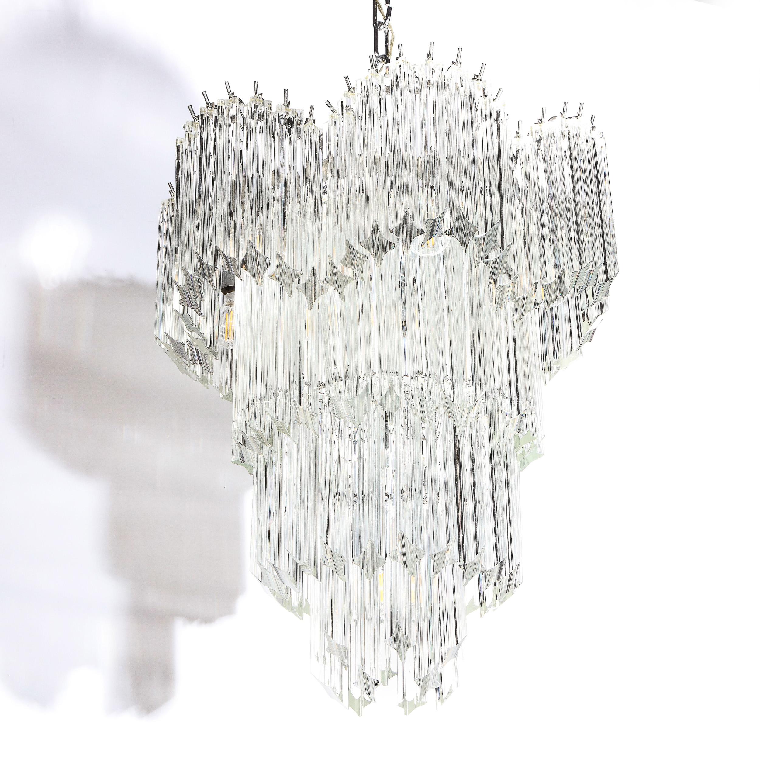Mid-Century Modernist Scalloped Four-Tier Cut Triedre Crystal Camer Chandelier For Sale 4