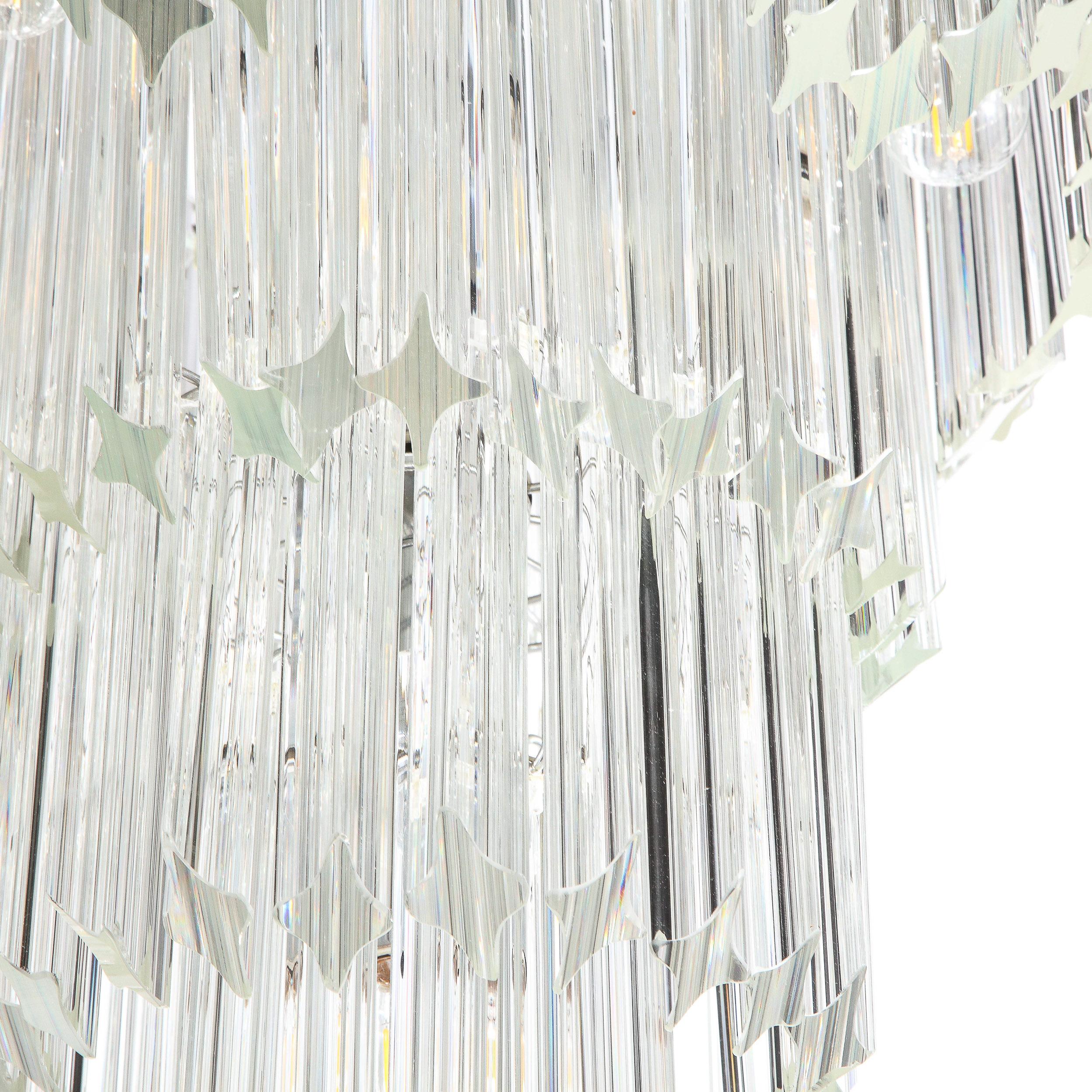 Mid-Century Modernist Scalloped Four-Tier Cut Triedre Crystal Camer Chandelier For Sale 5
