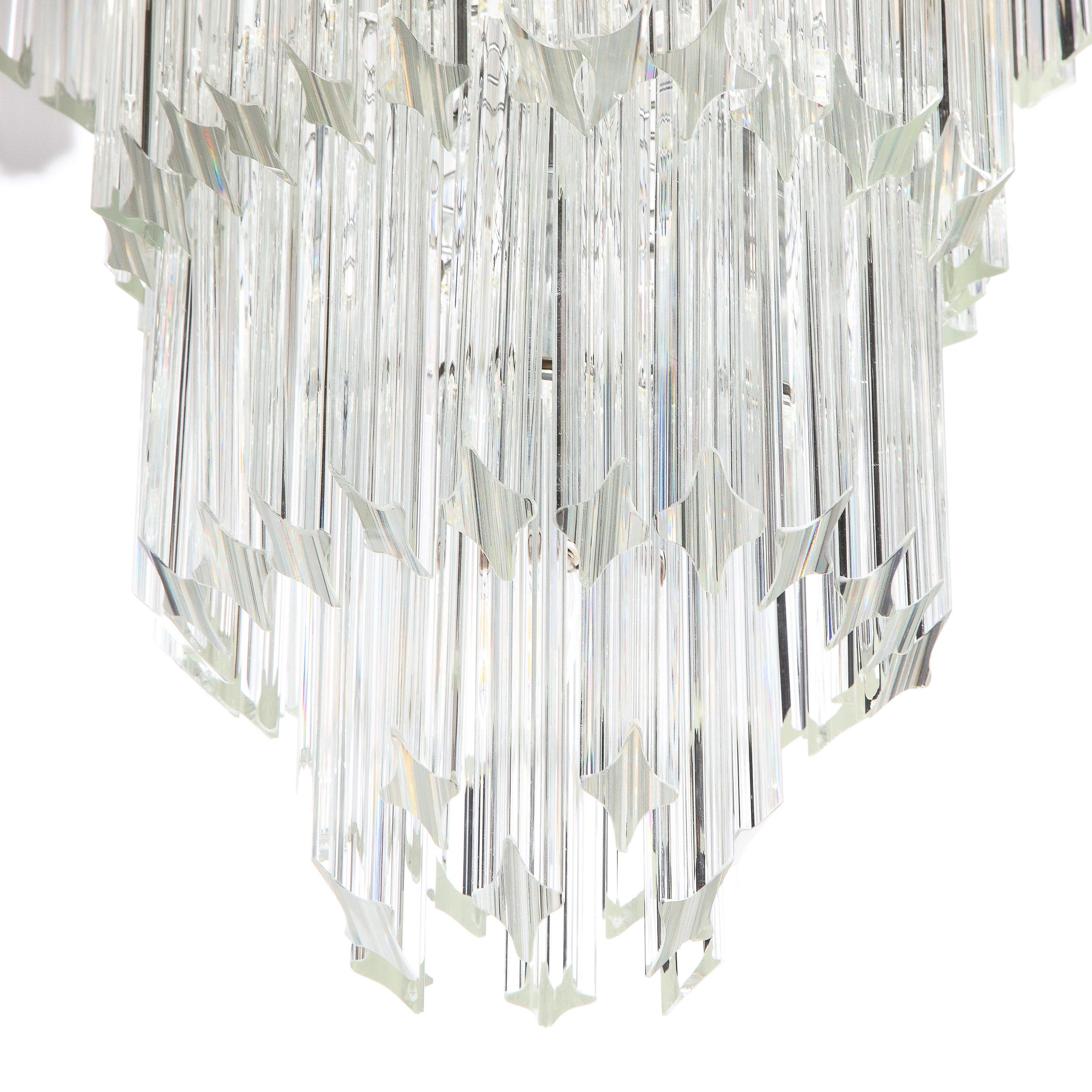 Mid-Century Modernist Scalloped Four-Tier Cut Triedre Crystal Camer Chandelier For Sale 8