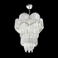 Mid-Century Modernist Scalloped Four-Tier Cut Triedre Crystal Camer Chandelier