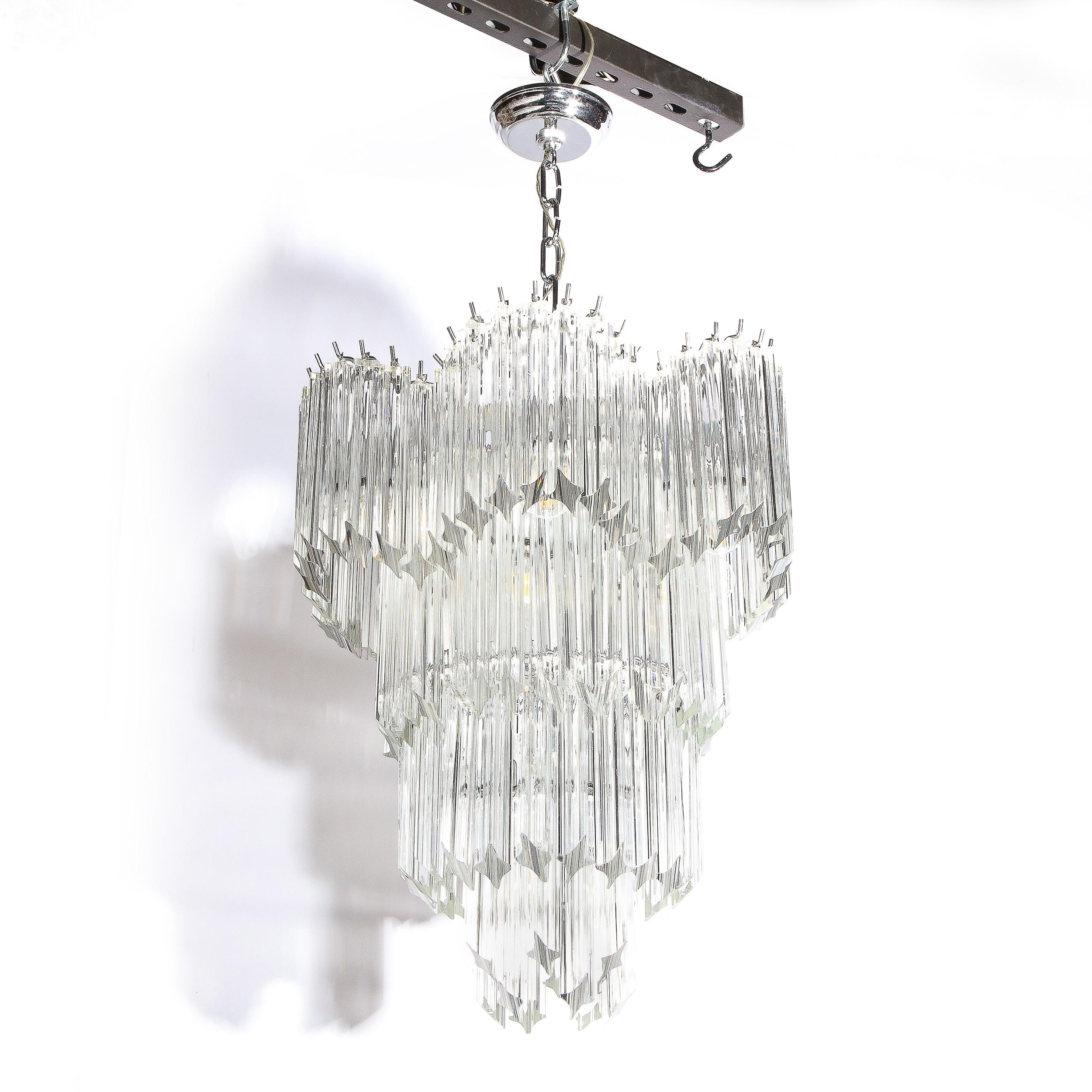 Late 20th Century Mid-Century Modernist Scalloped Four-Tier Cut Triedre Crystal Camer Chandelier For Sale