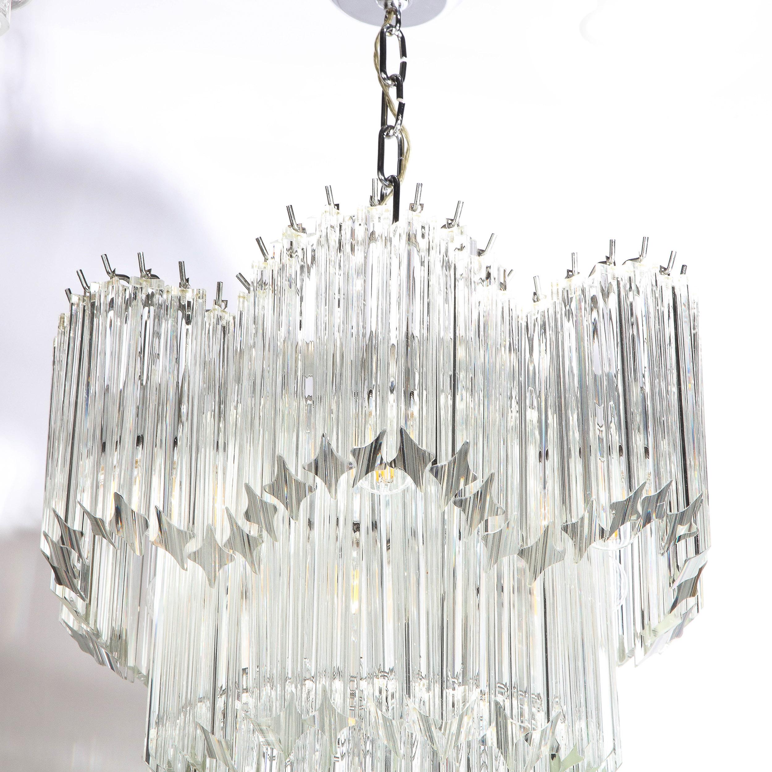 Mid-Century Modernist Scalloped Four-Tier Cut Triedre Crystal Camer Chandelier For Sale 1