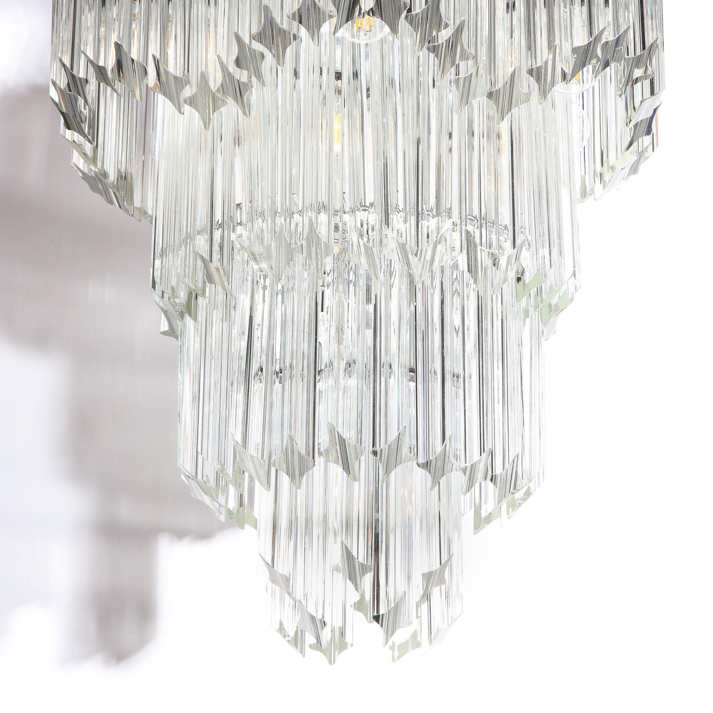 Mid-Century Modernist Scalloped Four-Tier Cut Triedre Crystal Camer Chandelier For Sale 2