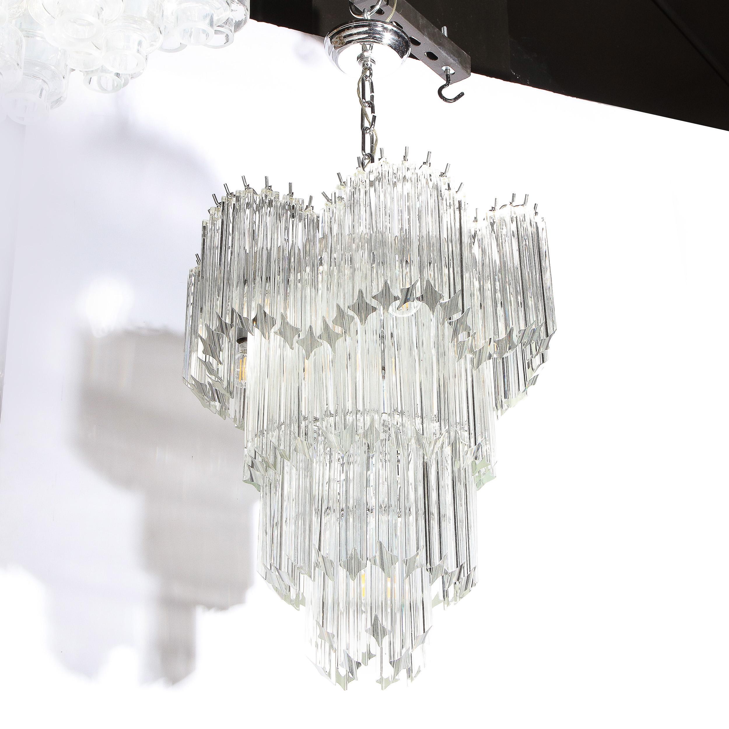 Mid-Century Modernist Scalloped Four-Tier Cut Triedre Crystal Camer Chandelier For Sale 3