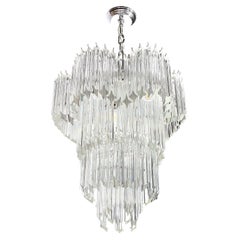 Mid-Century Modernist Scalloped Four-Tier Cut Triedre Crystal Camer Chandelier