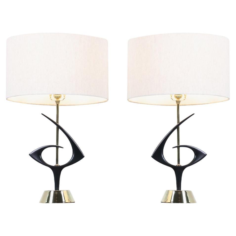 Expertly Restored - Mid-Century Modernist Sculpted Brass Table Lamps For Sale