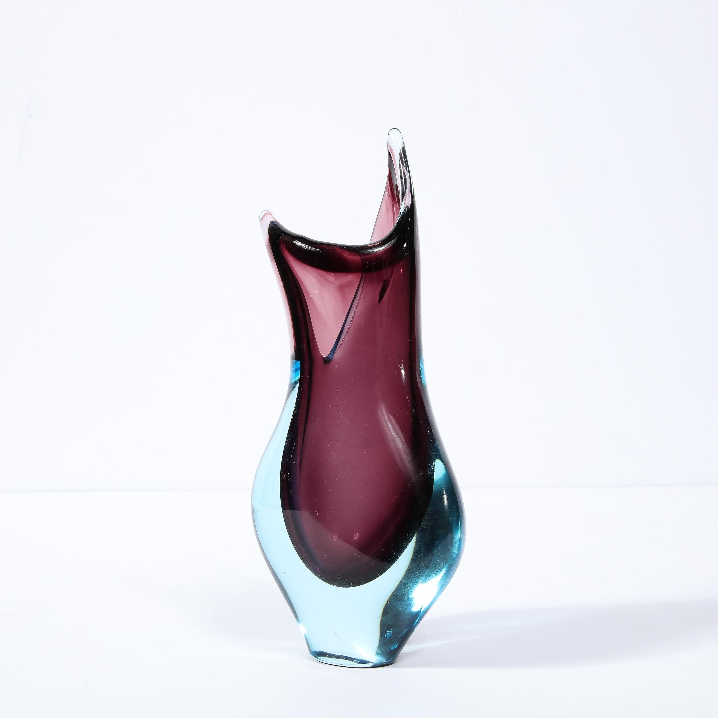 Mid-Century Modernist Sculptural Amethyst & Acqua Murano Glass Vase For Sale 5