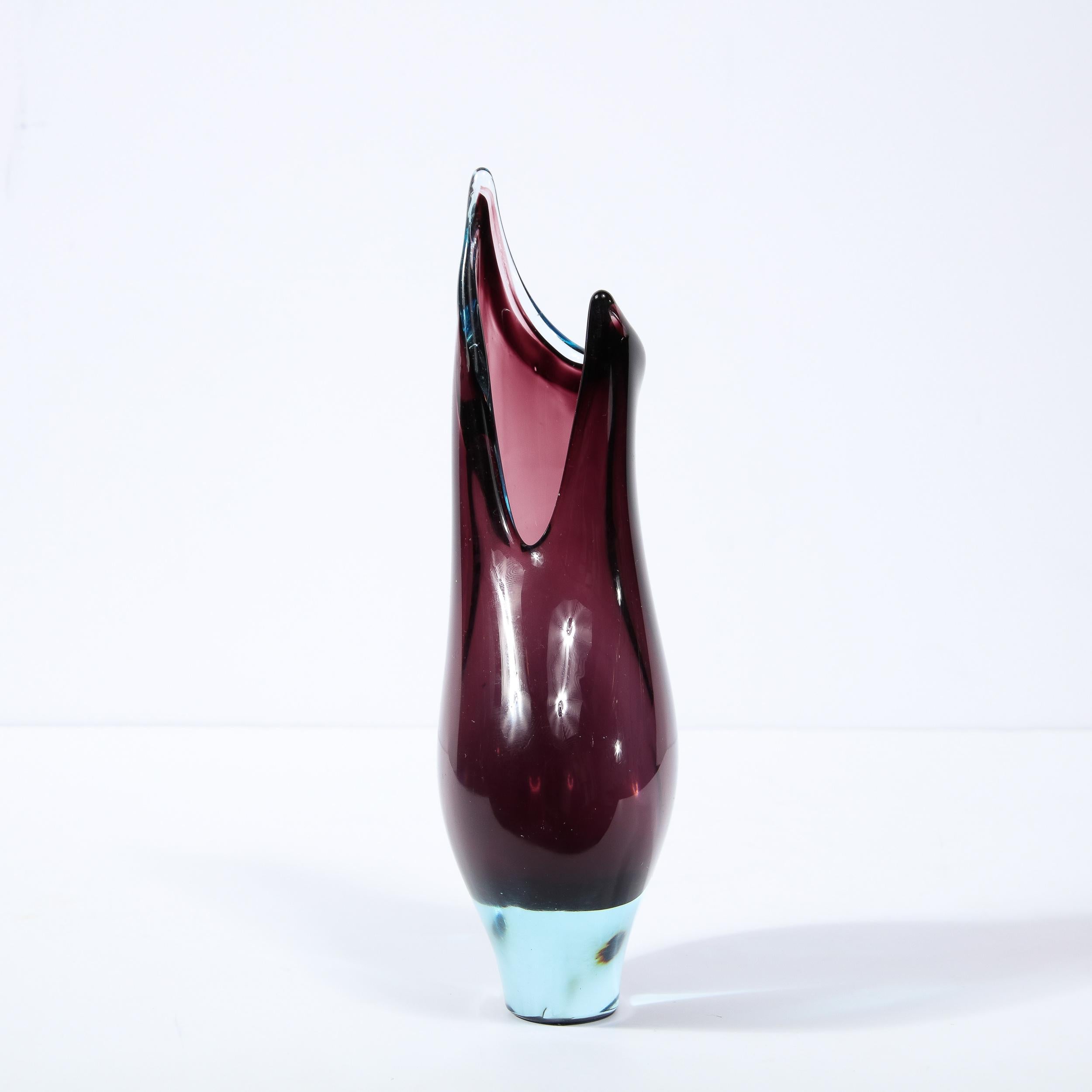 Mid-20th Century Mid-Century Modernist Sculptural Amethyst & Acqua Murano Glass Vase For Sale