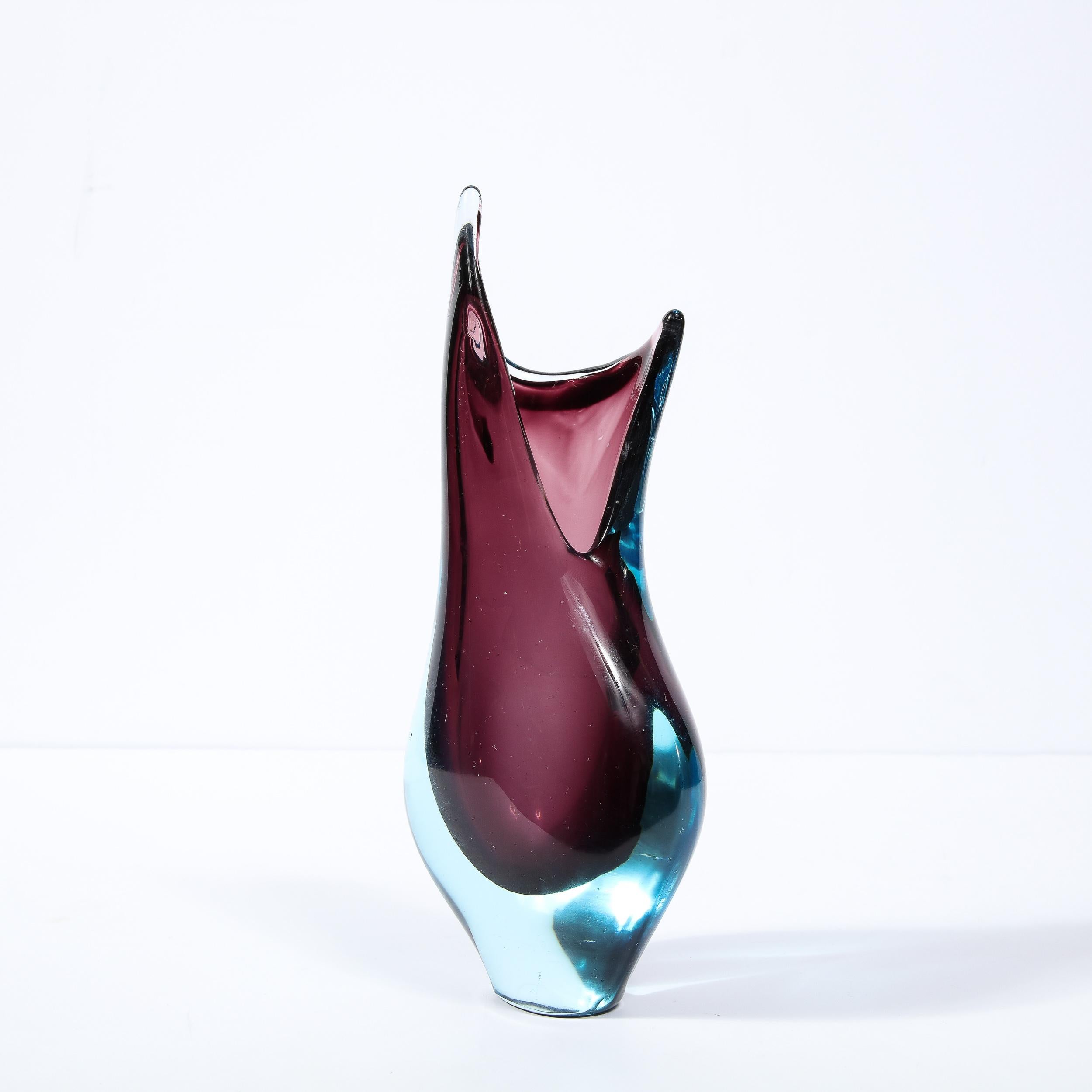 Mid-Century Modernist Sculptural Amethyst & Acqua Murano Glass Vase For Sale 1