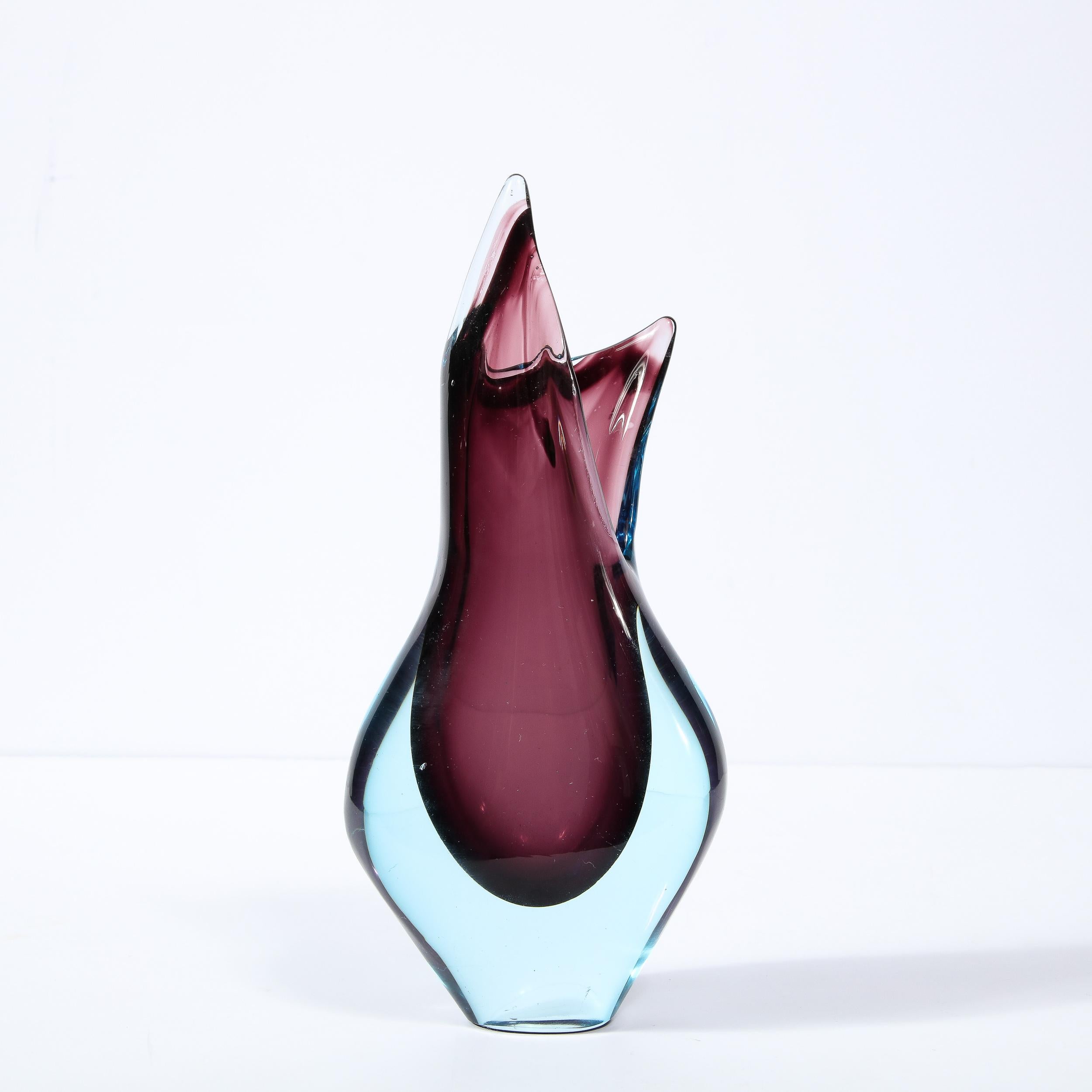 Mid-Century Modernist Sculptural Amethyst & Acqua Murano Glass Vase For Sale 2