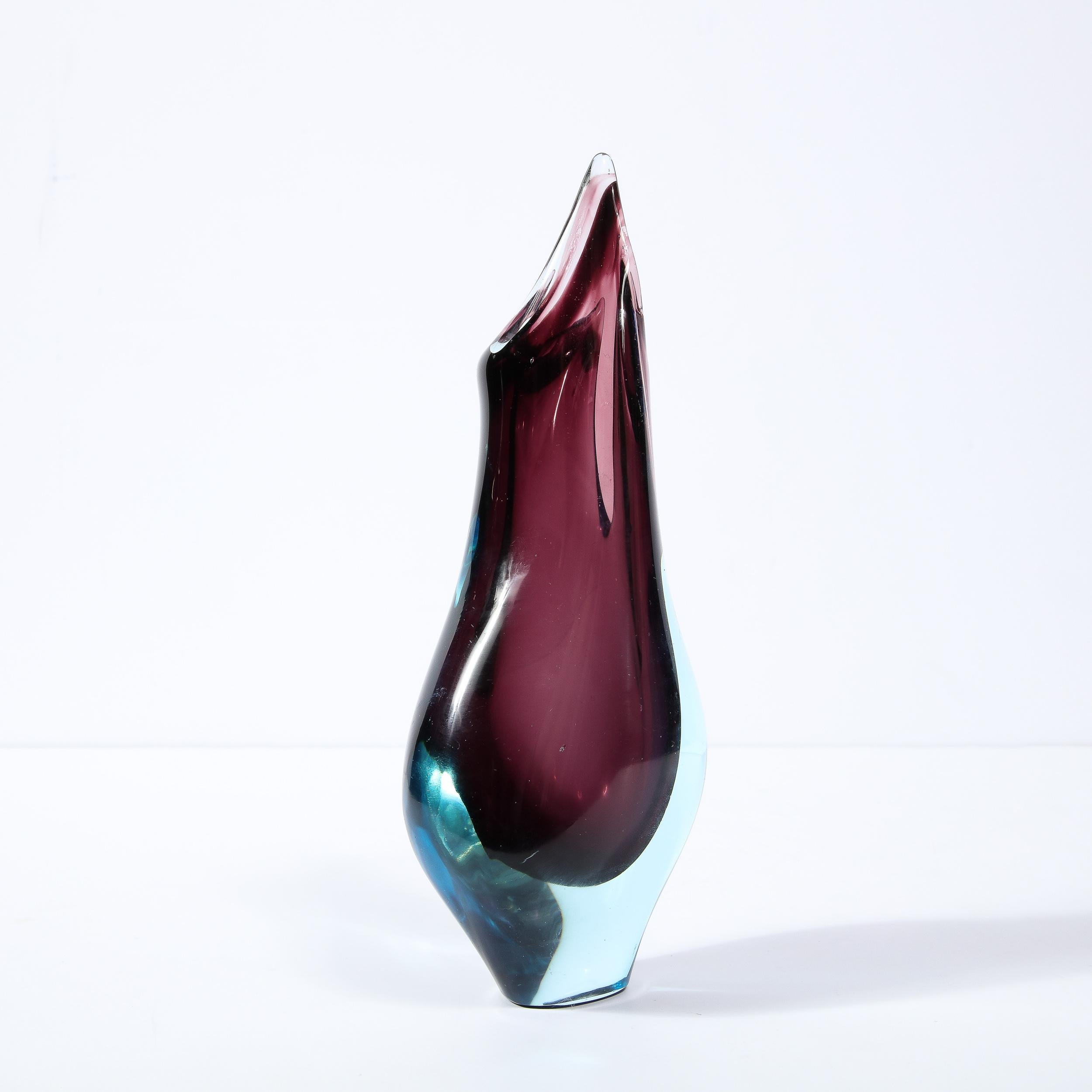 Skulpturale Mid-Century-Modern-Vase aus Amethyst- und Acqua-Muranoglas im Angebot 2