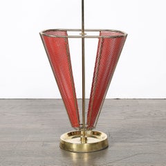 Mid-Century Modernist Sculptural Brass & Carnelian Red Enamel Umbrella Stand