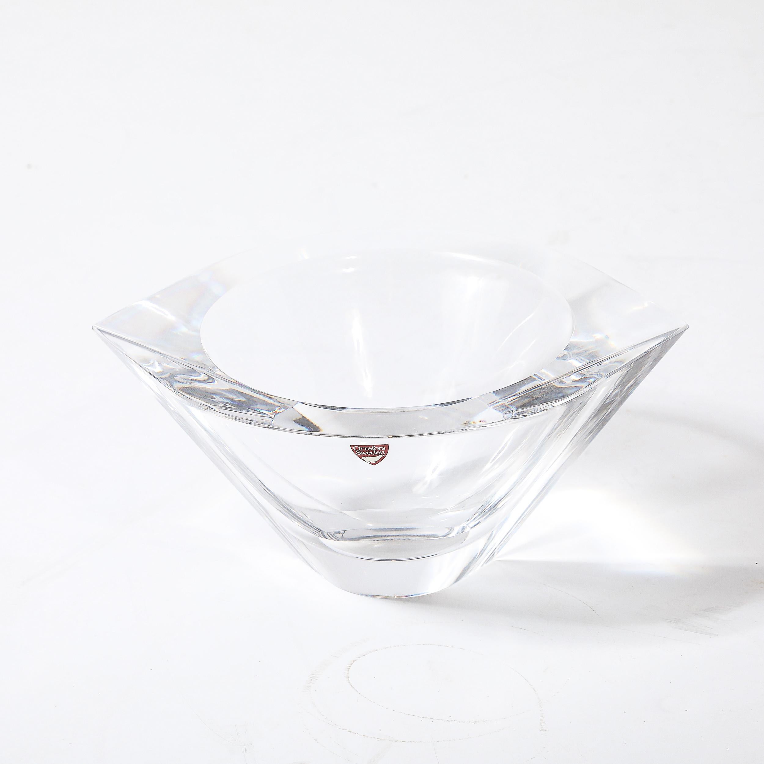 Mid-Century Modernist Sculptural Crystal Bowl Signed Orrefor's For Sale 1