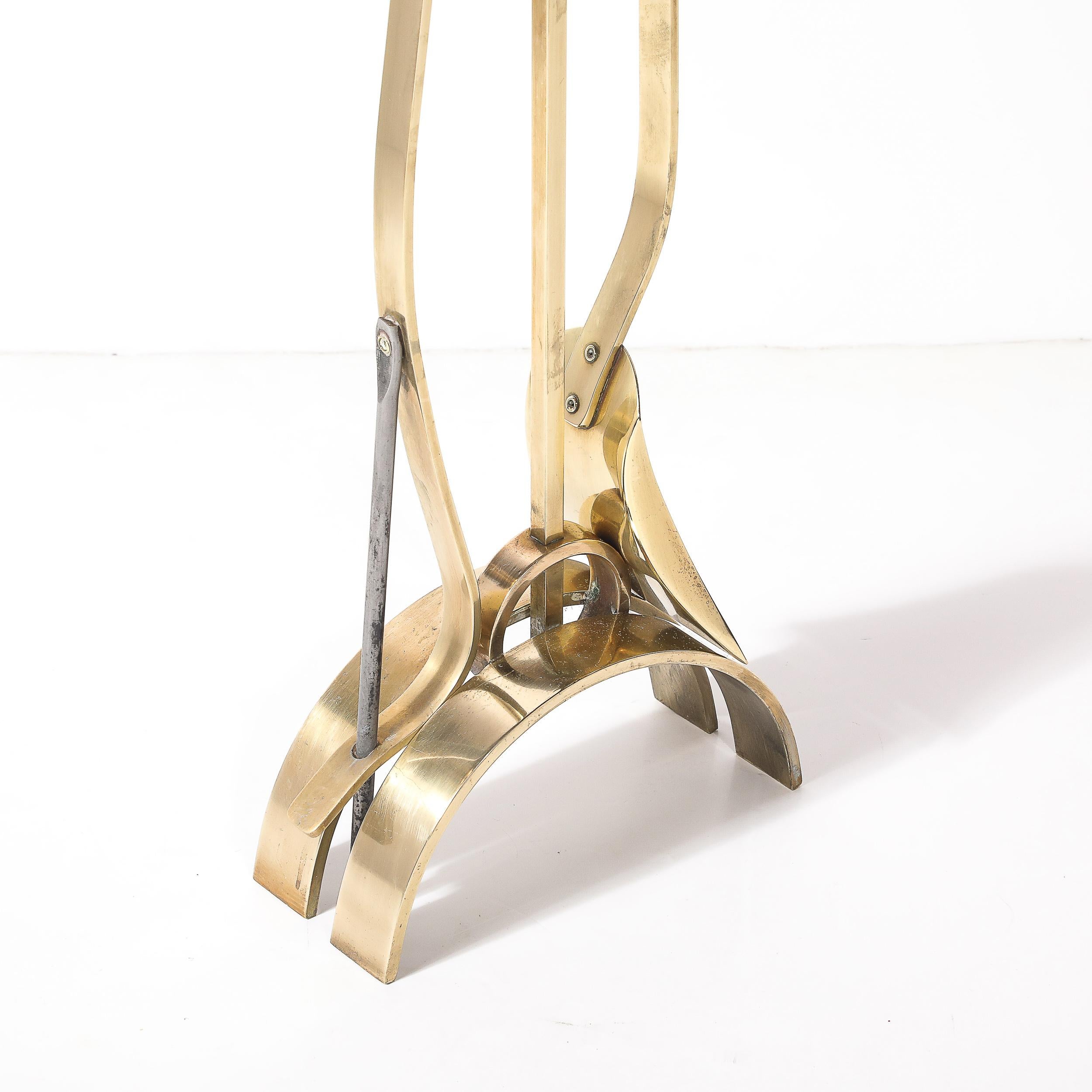 Mid-Century Modernist Sculptural Polished Brass Fire Tool Set by Donald Deskey en venta 4
