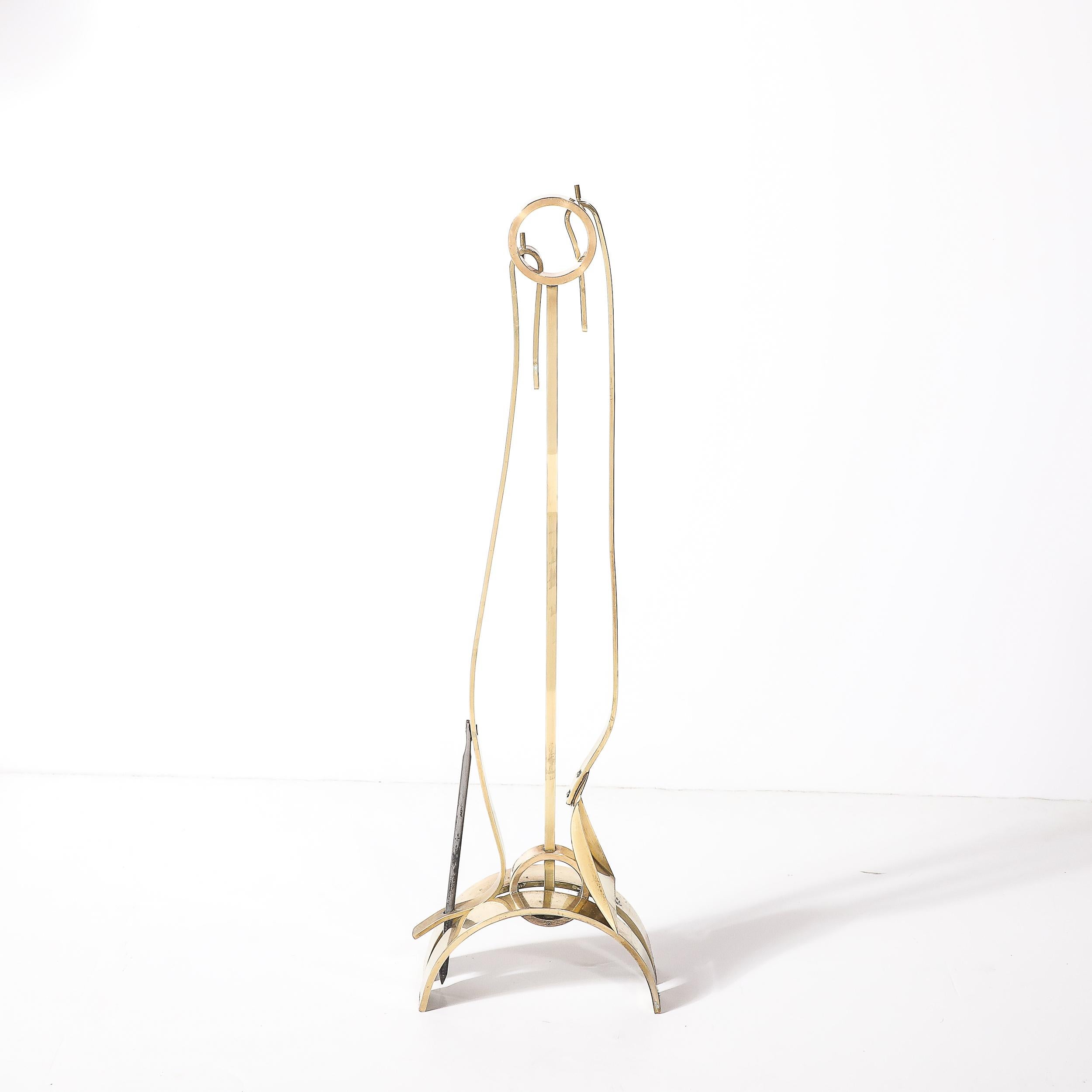 Mid-Century Modernist Sculptural Polished Brass Fire Tool Set by Donald Deskey en venta 5