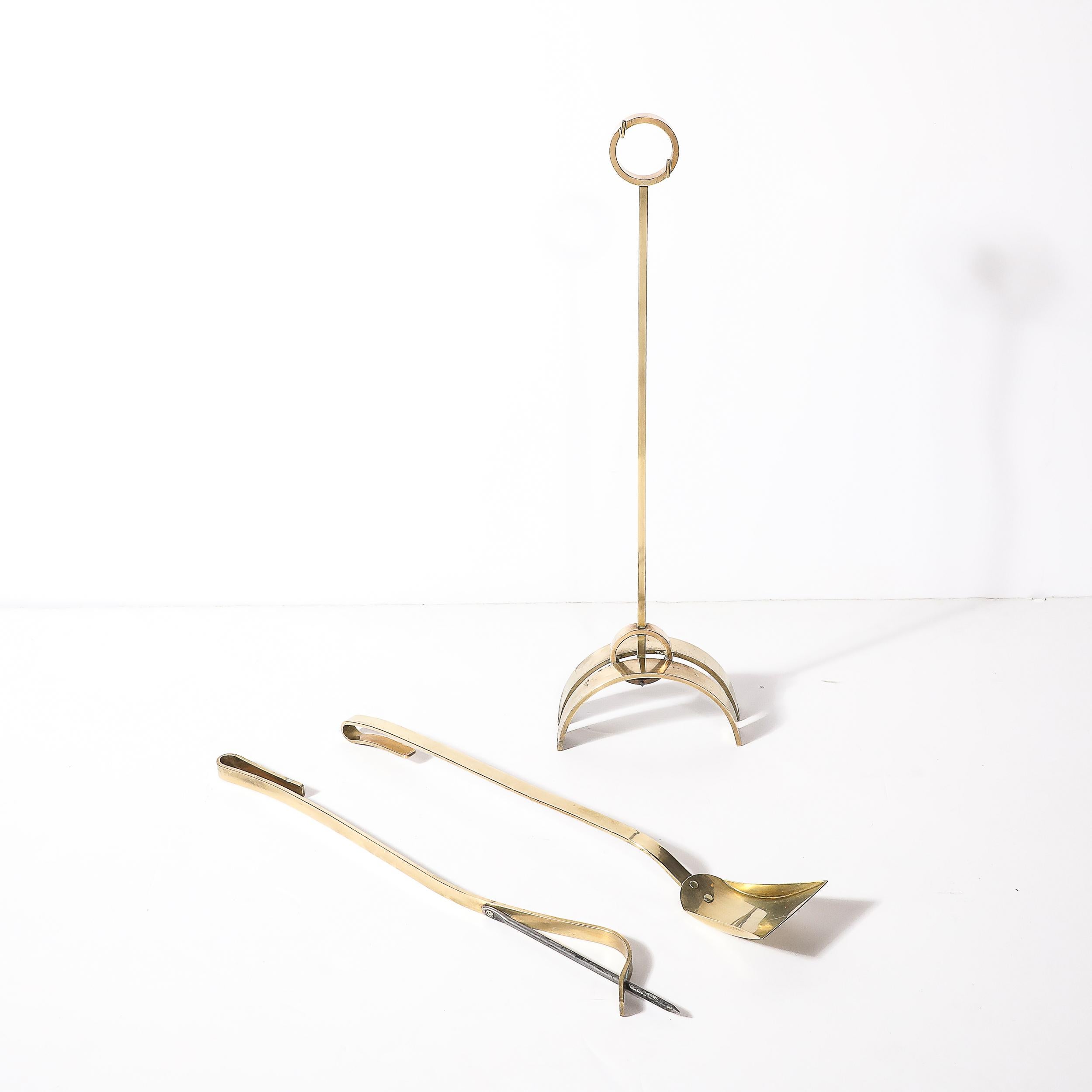 Mid-Century Modernist Sculptural Polished Brass Fire Tool Set by Donald Deskey en venta 7