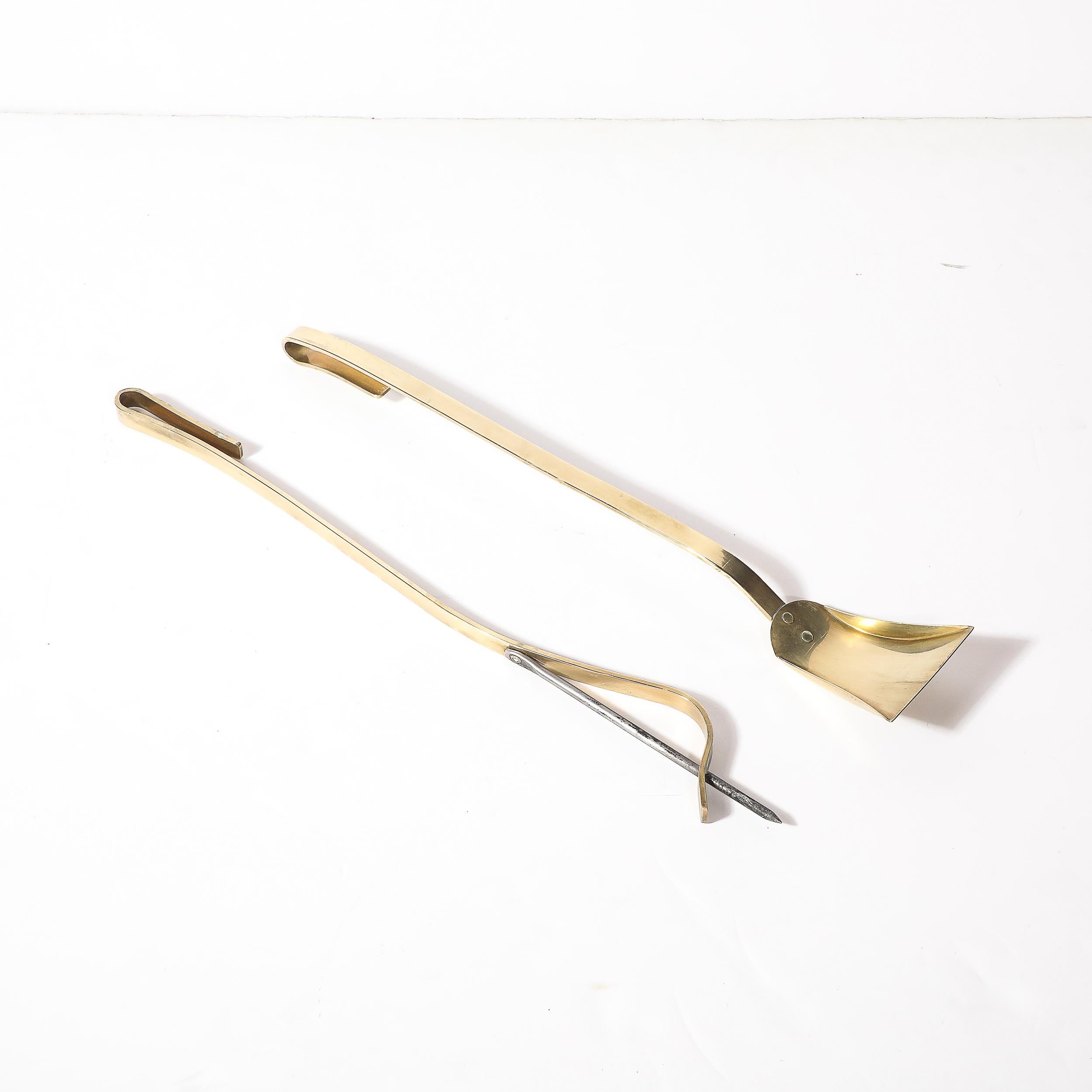 Mid-Century Modernist Sculptural Polished Brass Fire Tool Set by Donald Deskey en venta 8