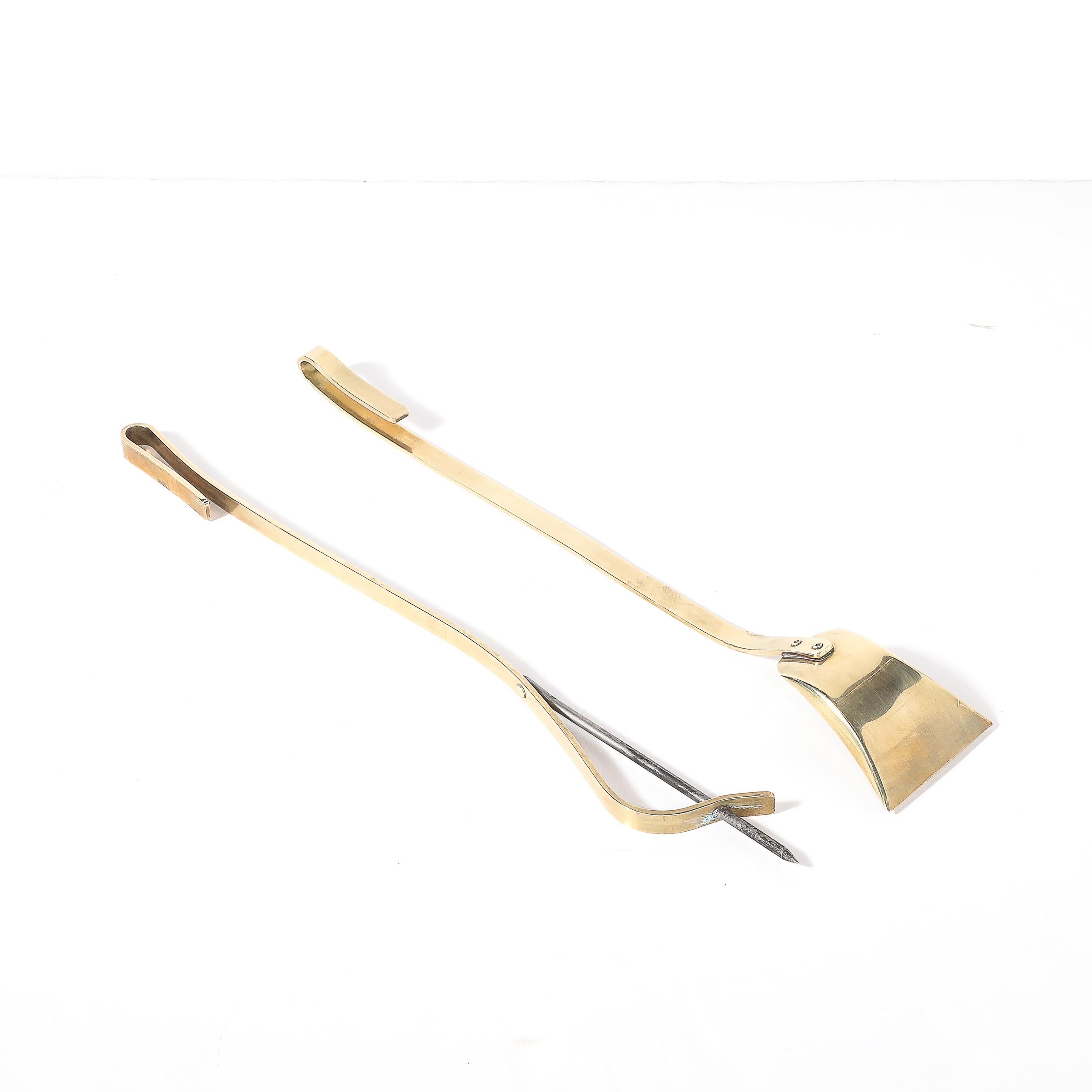 Mid-Century Modernist Sculptural Polished Brass Fire Tool Set by Donald Deskey en venta 9