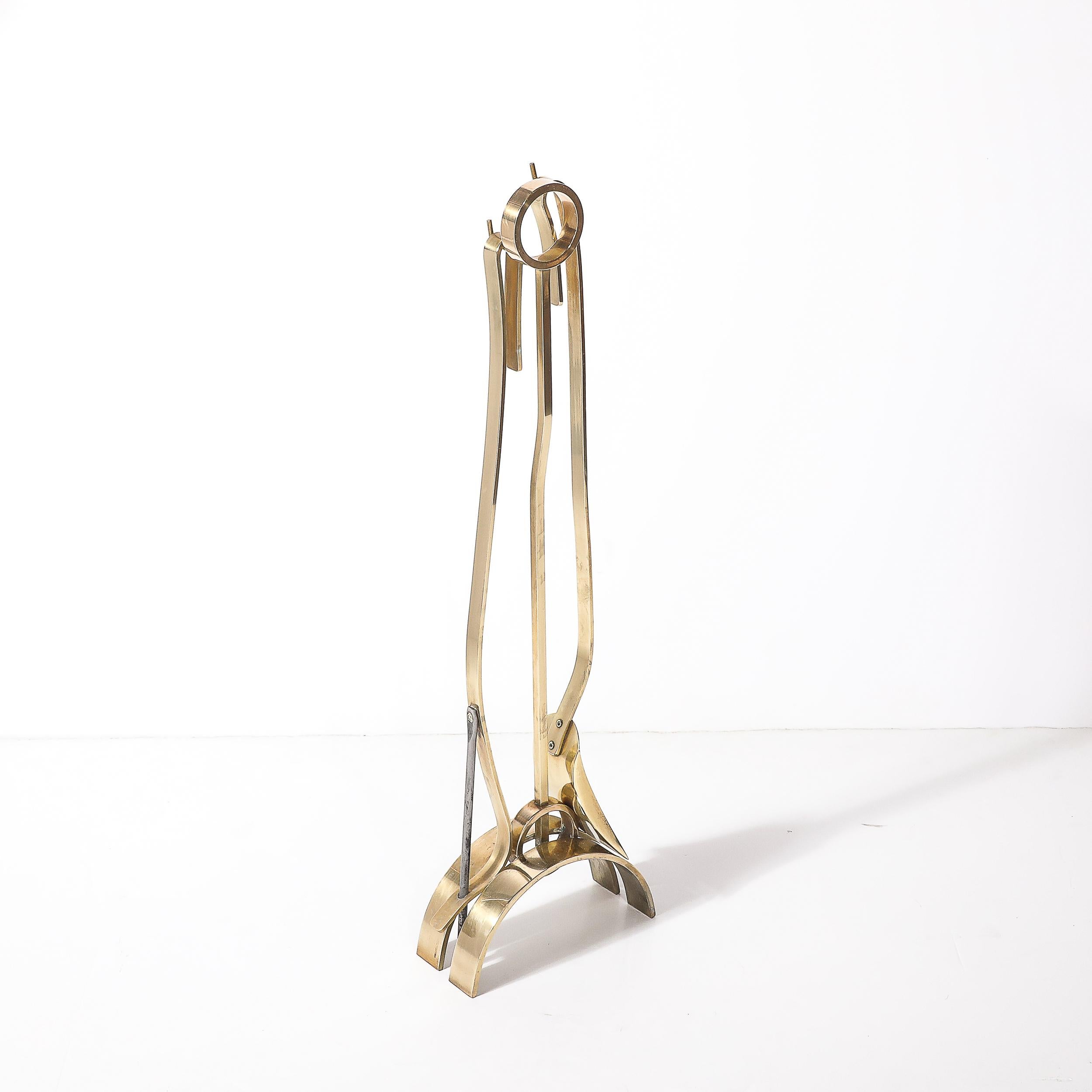 Mid-Century Modernist Sculptural Polished Brass Fire Tool Set by Donald Deskey en venta 2