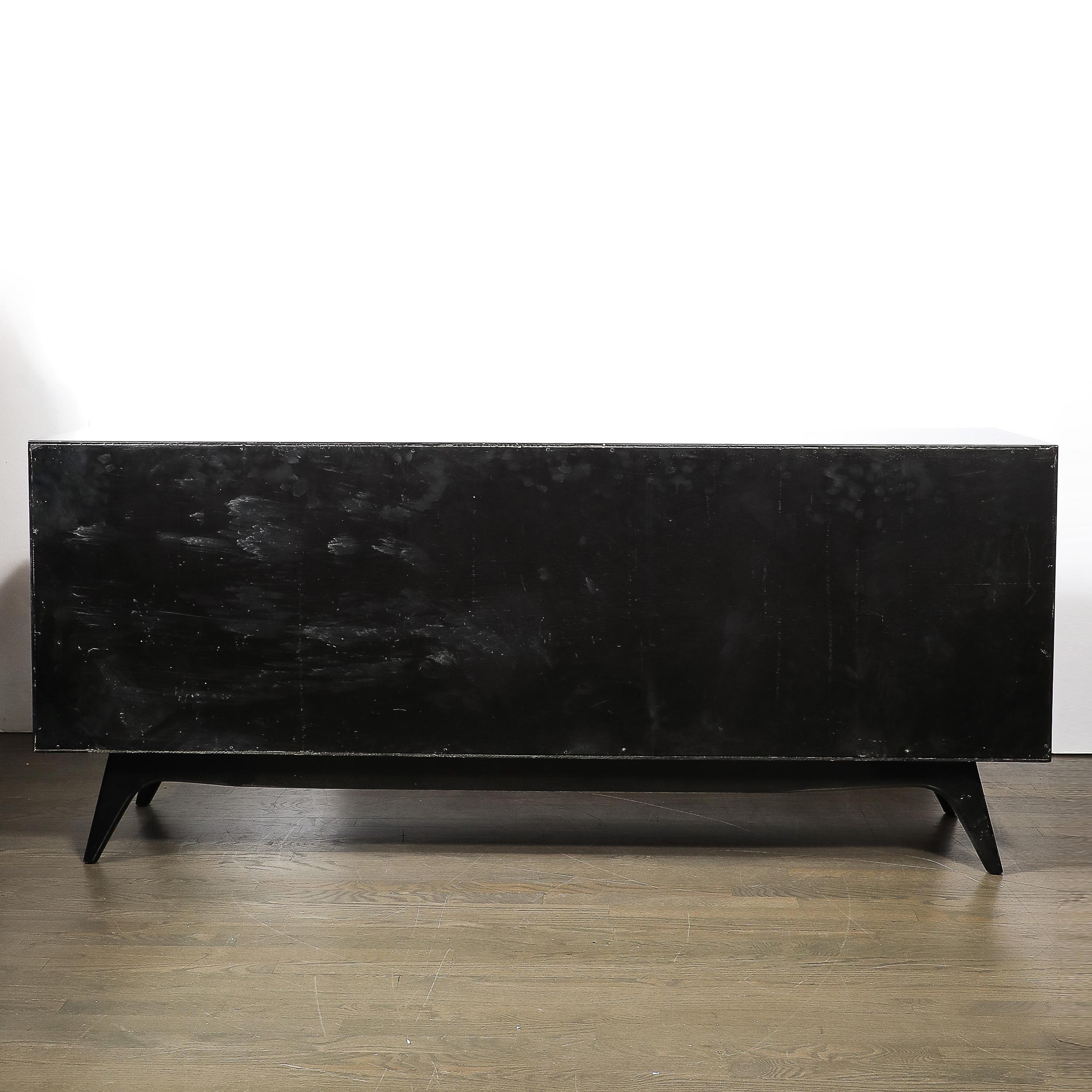 Mid-Century Modernist Sculptural Sideboard in Ebonized Walnut W/ Nickel Pulls For Sale 6