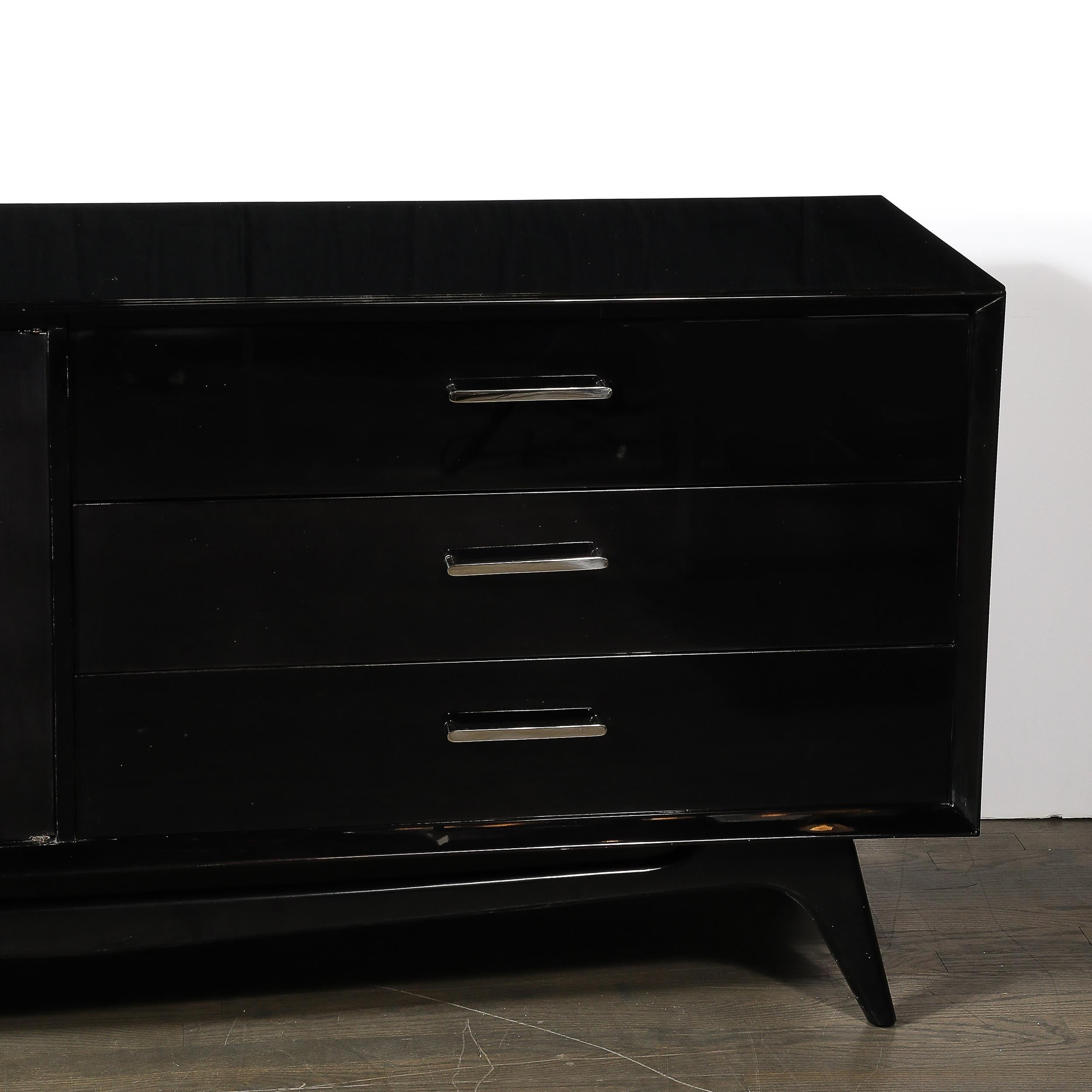 Mid-Century Modernist Sculptural Sideboard in Ebonized Walnut W/ Nickel Pulls In Excellent Condition For Sale In New York, NY