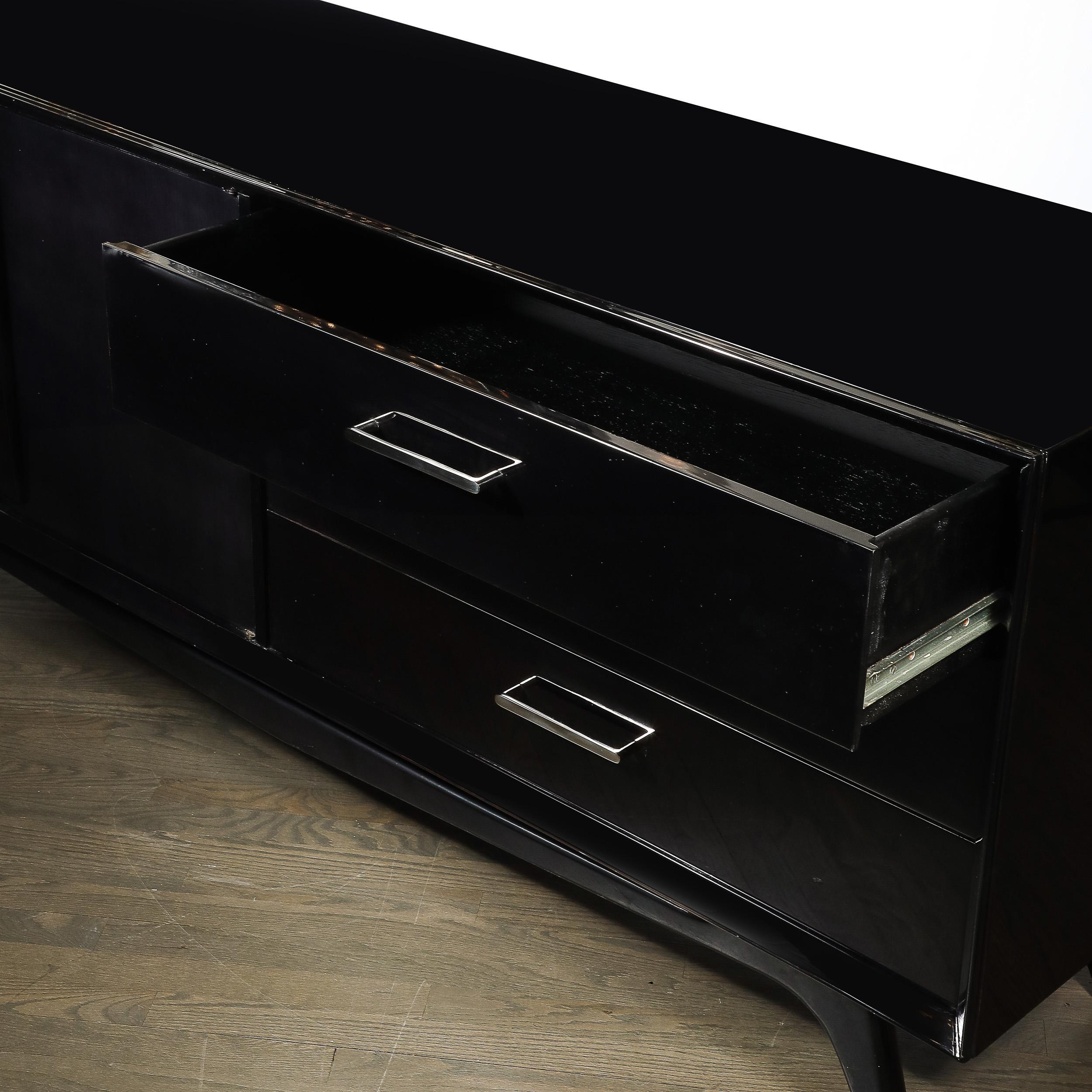 Mid-Century Modernist Sculptural Sideboard in Ebonized Walnut W/ Nickel Pulls For Sale 4